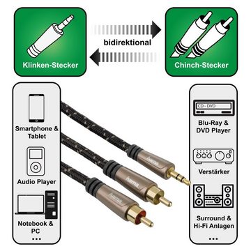 Hama HQ 1,5m Audio Adapter-Kabel AUX vergoldet Audio-Kabel, 3,5-mm-Klinke, RCA-Stecker, Keine (150 cm), 3,5mm Klinken-Stecker auf 2x RCA Cinch-Kabel, vergoldet, für Handy etc