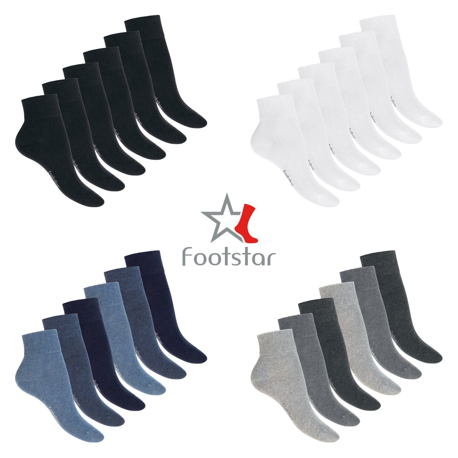 Footstar Diabetikersocken Gesundheits Kurzschaft Nahtfrei, (6 Grey Paar), Socken Classic Diabetiker