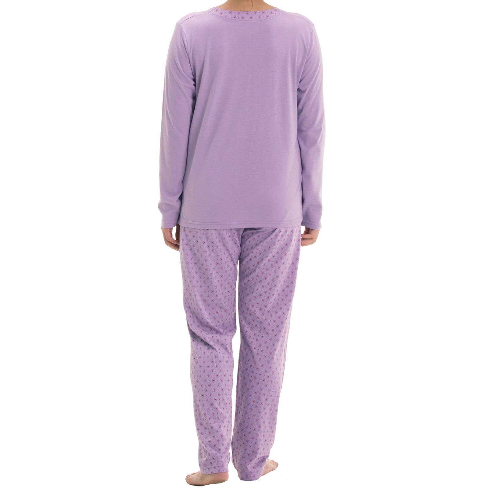 flieder - Langarm Schlafanzug Set Pyjama V-Ausschnitt zeitlos