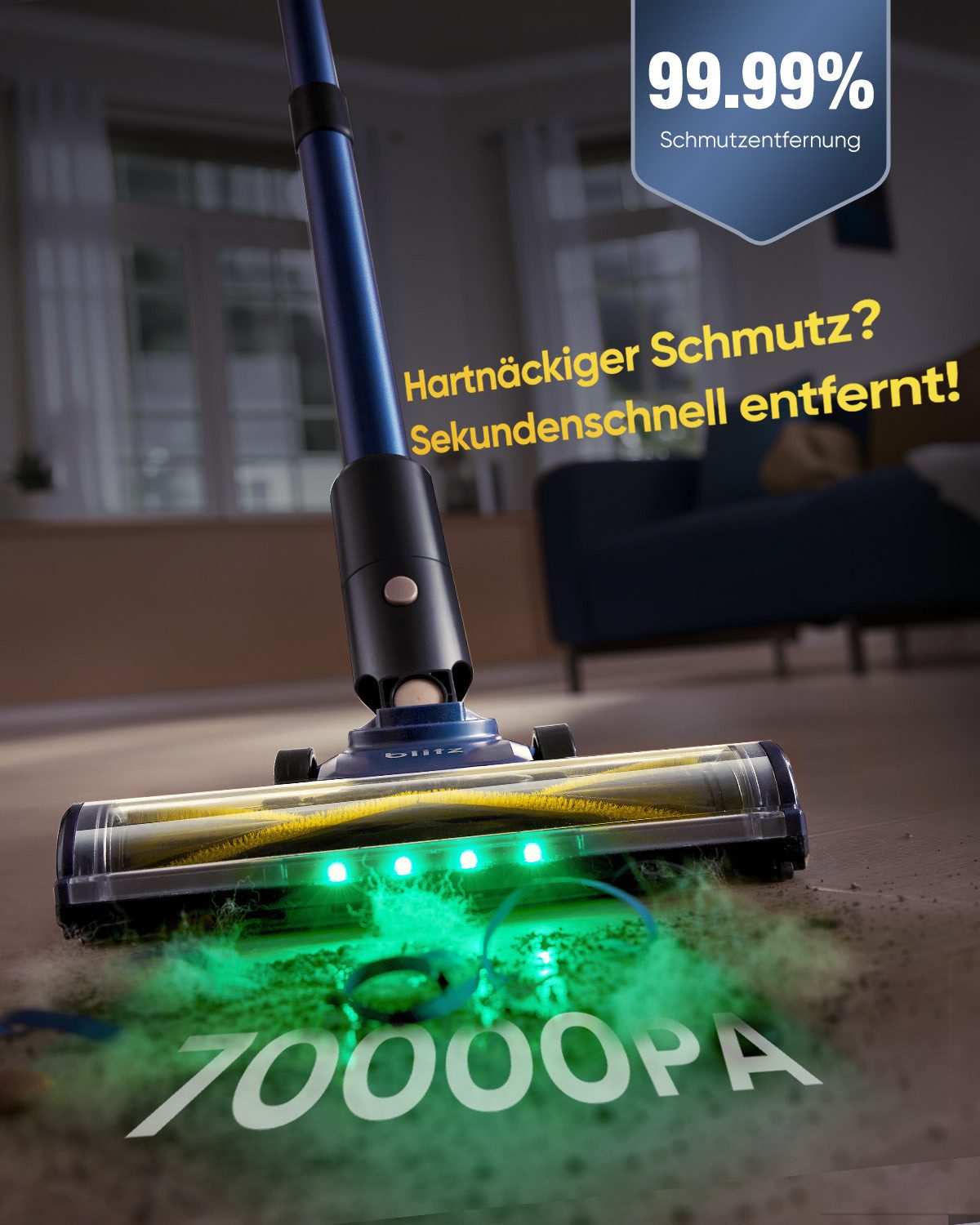Vactidy Akku-Hand-und Stielstaubsauger V12 akkustaubsauger,70000PA/600 W/Saugen & Wischen gleichzeitig, 600 W, beutellos, Abnehmbarer Akku,V-förmige Antiwickelbürste,LED,Abschaltsog-Funktion