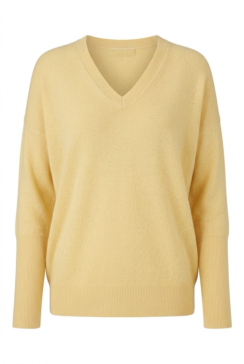 Zuckerwatte V-Ausschnitt-Pullover 11601 mit modisch hohem Armbund