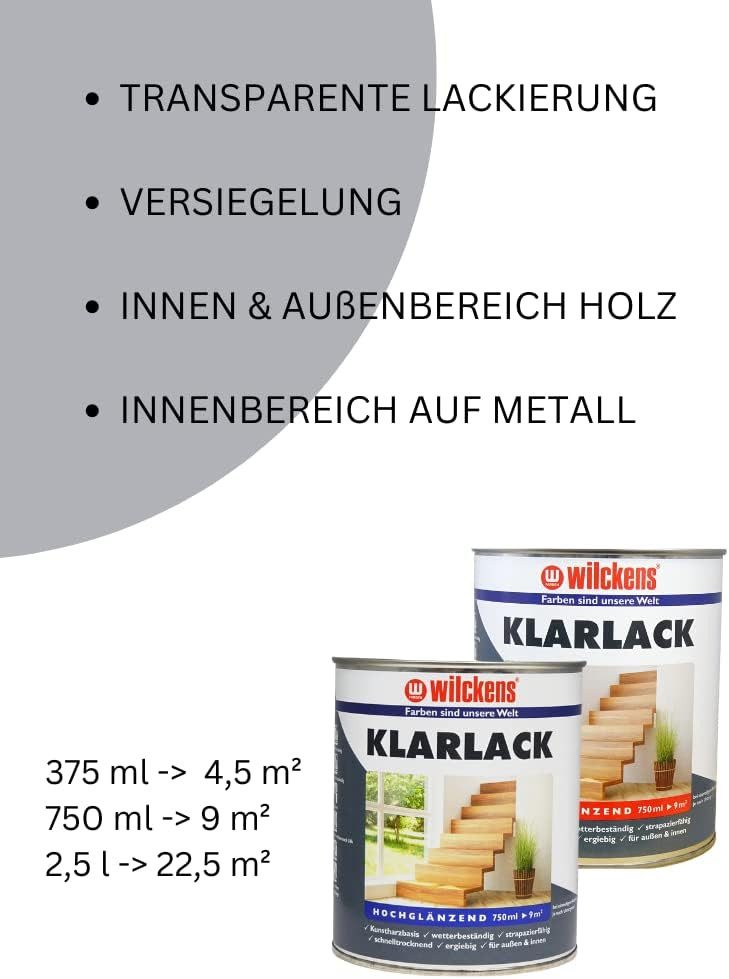 Wilckens Farben Klarlack Kunstharz Lack hochglänzend für Innen + Außen, 750 ml, für den Innenbereich und Außenbereich, Kunstharzbasis