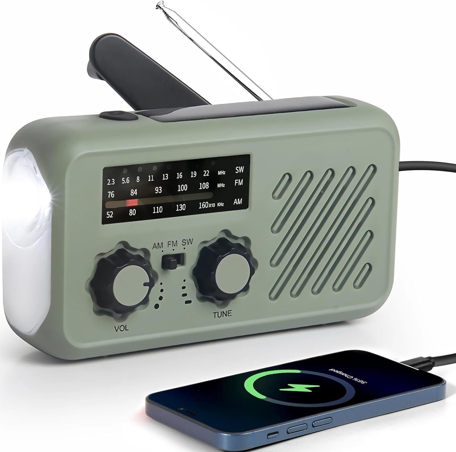 Xruiy Kurbelradio mit austauschbarem 18650 Akku, Solar & Handkurbel Notfallradio (6 W, AM/FM Radio mit Powerbank, SOS, Taschenlampe für Stromausfall)