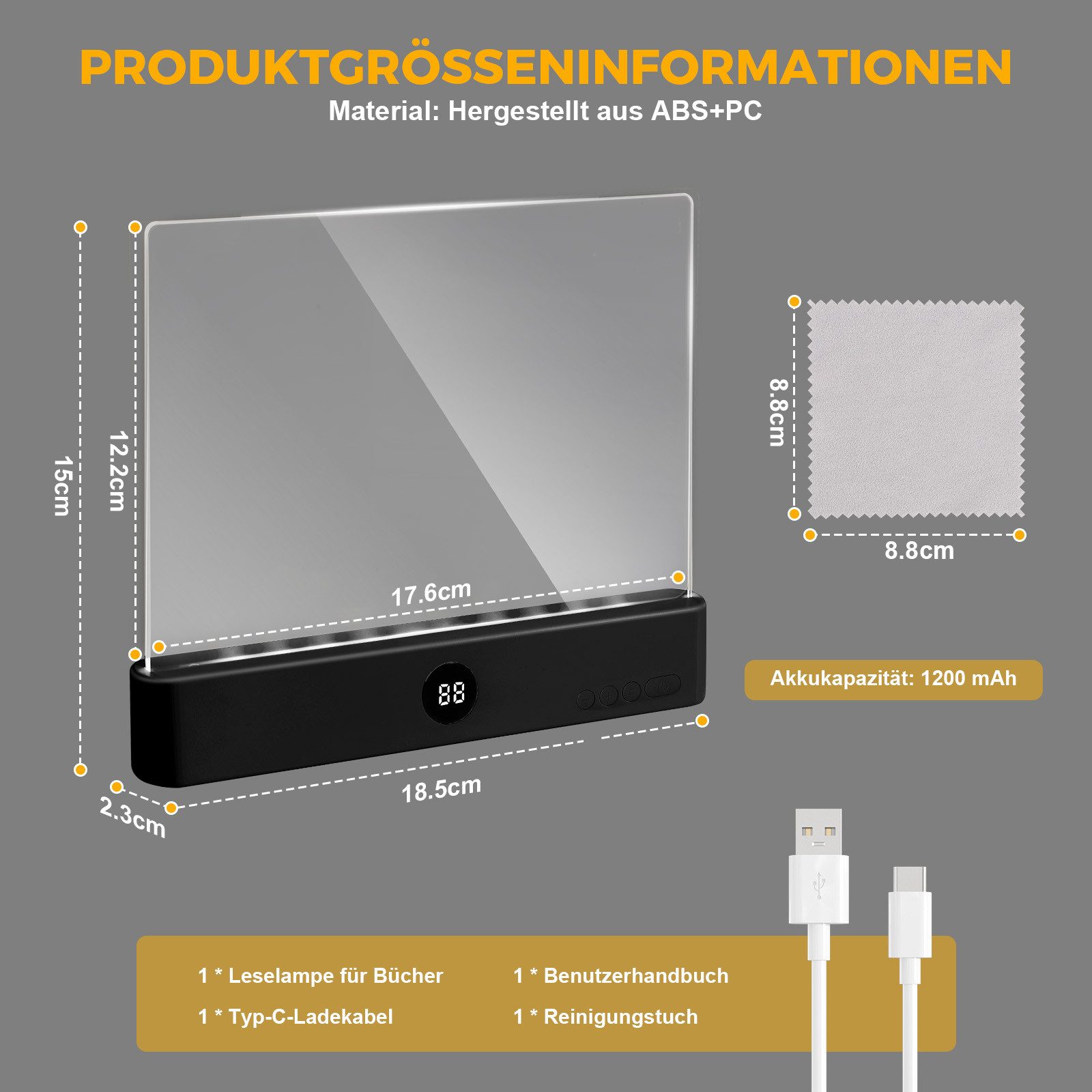 VIVIHEYDAY Leselicht Leselampe, Wiederaufladbare Flaches Buchlicht zum Lesen im Bett (bei Nacht, LED Buchlampe, Panel Book Light, 1-St., Augenschutz leselicht buch Buchseite Licht, mit 3 Farben & Timer), Geschenk für Buchliebhaber