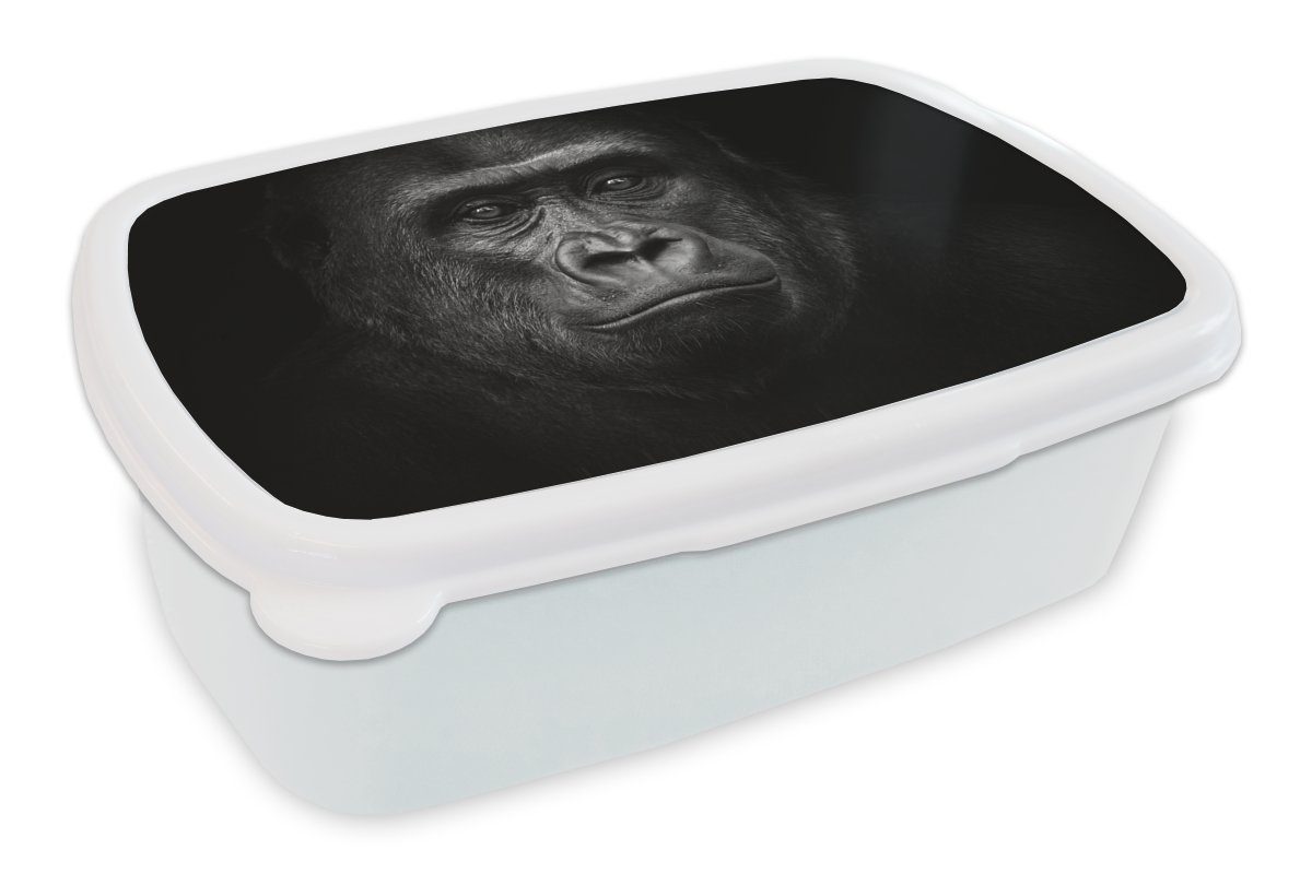 Lunchbox (2-tlg), Gorilla - MuchoWow Erwachsene, Schwarz und - Porträt, Kinder Jungs Tiere Kunststoff, für - - für Brotdose, und Weiß Mädchen Brotbox