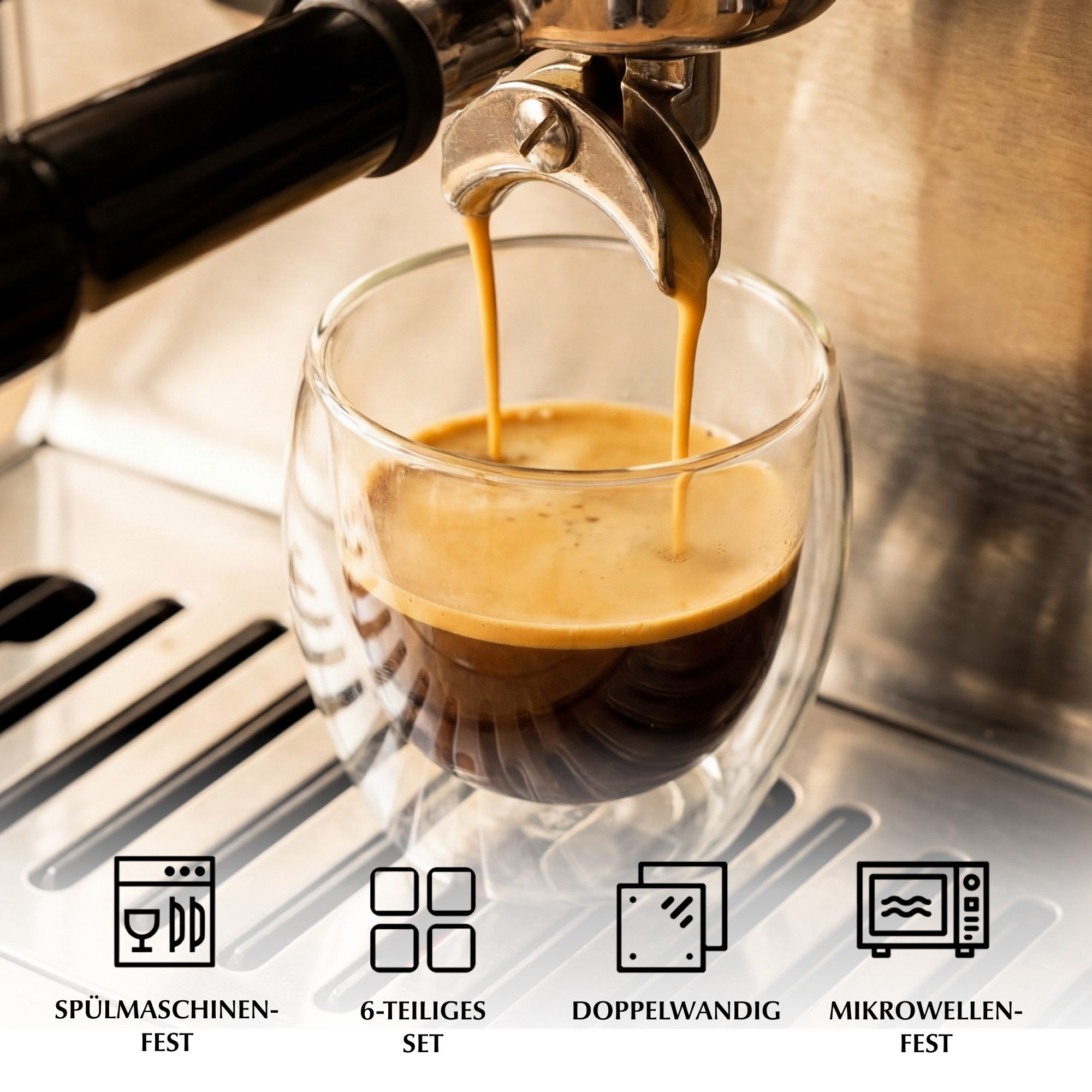 MiaMio Thermoglas Espressotassen 6er Set – doppelwandige Kaffeegläser – ohne Henkel, 6-tlg. – Bild 5 von 5