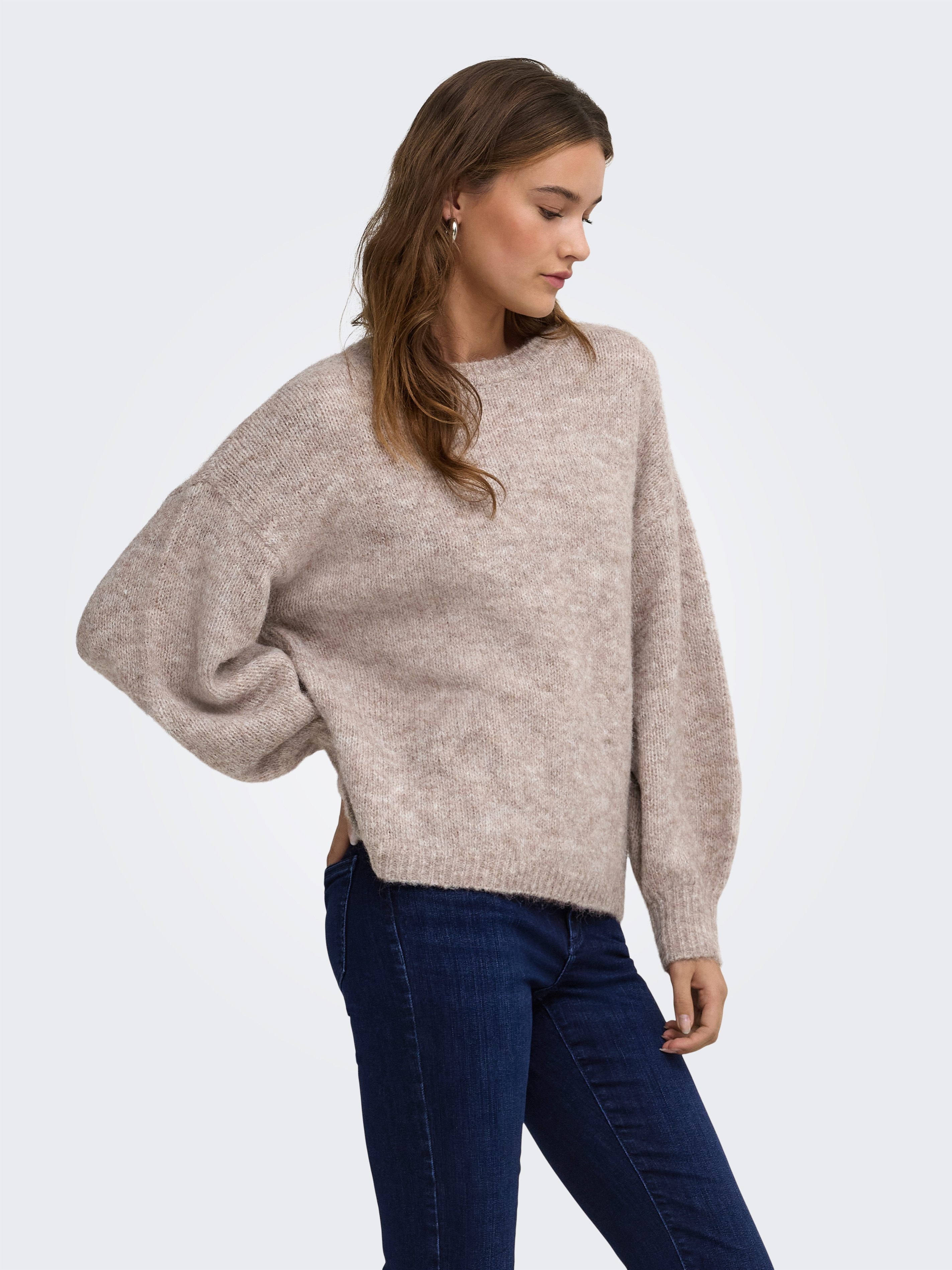 ONLY Strickpullover ONLNELLIE LS O-NECK KNT NOOS Materialmix, regular fit