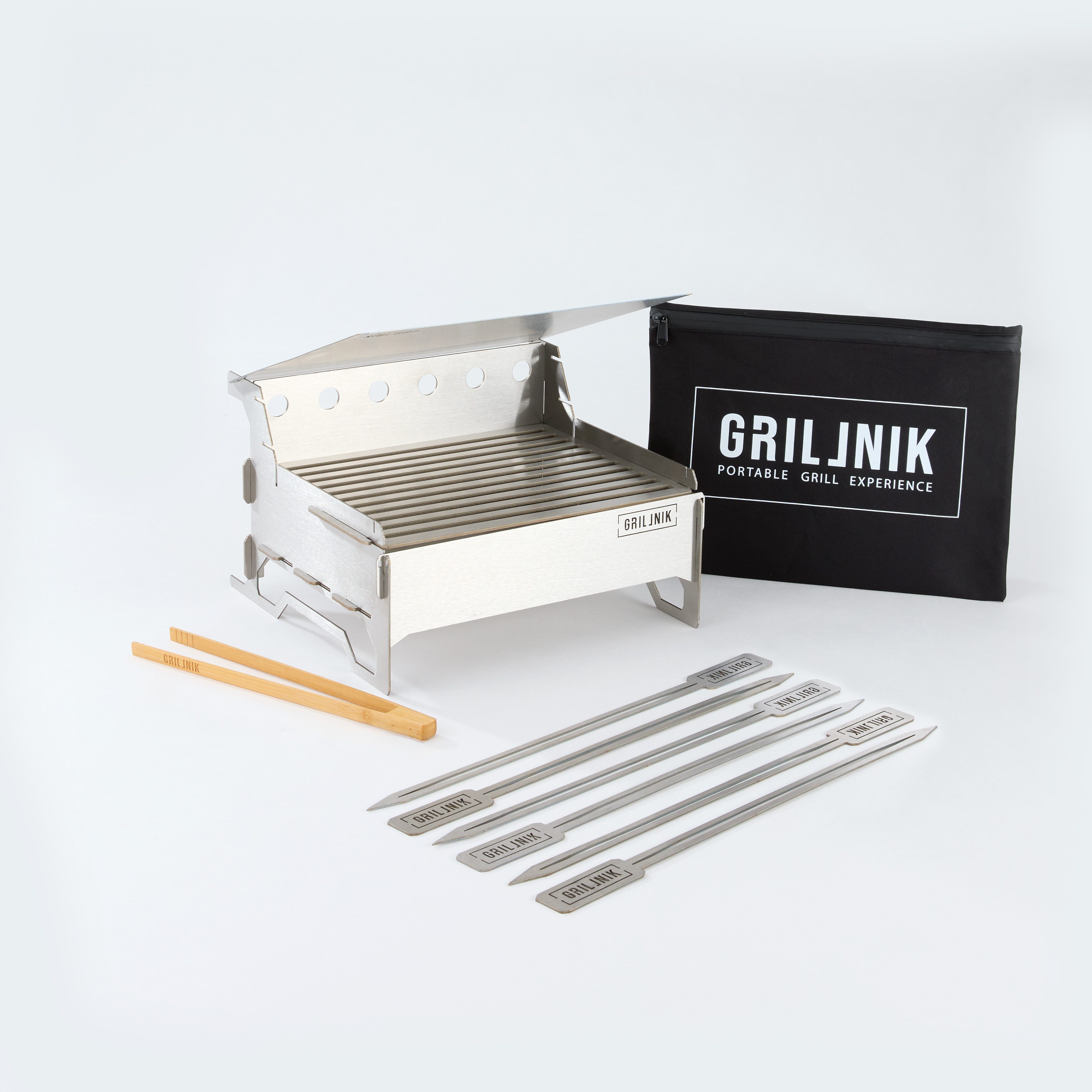 GRILLNIK Holzkohlegrill Kompakter Premium Edelstahlgrill Größe M–Tragbarer Holzkohlegrill