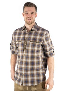 OS-Trachten Trachtenhemd Clupic Langarmhemd mit 2 Paspeltaschen, Edelweiß-Stickerei auf Knopfleiste