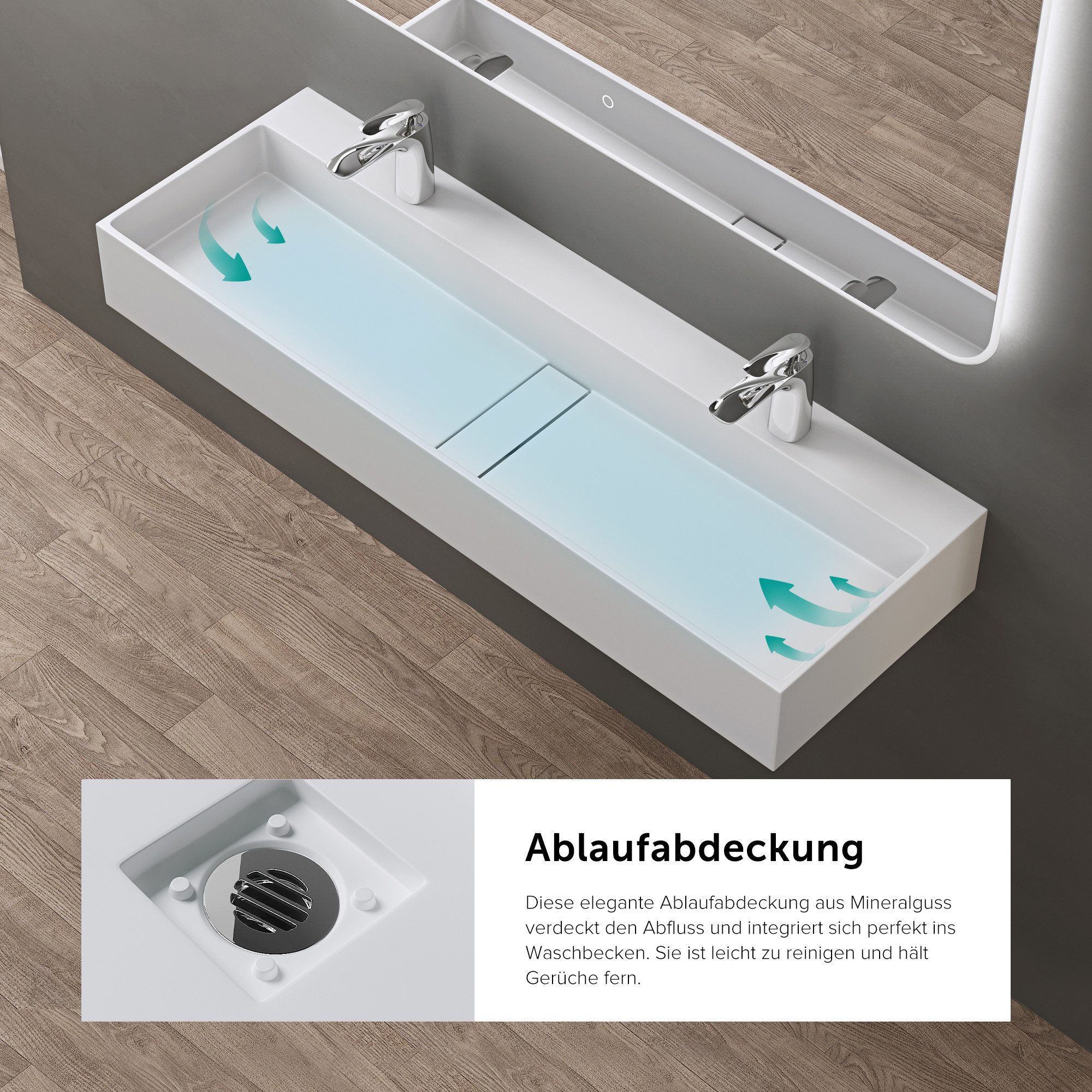 doporro Waschbecken Aufsatzwaschbecken Waschtisch aus Mineral verdecktem Ablauf C6028, antibakteriell und leicht zu reinigen, umweltfreundliches Material – Bild 5 von 5