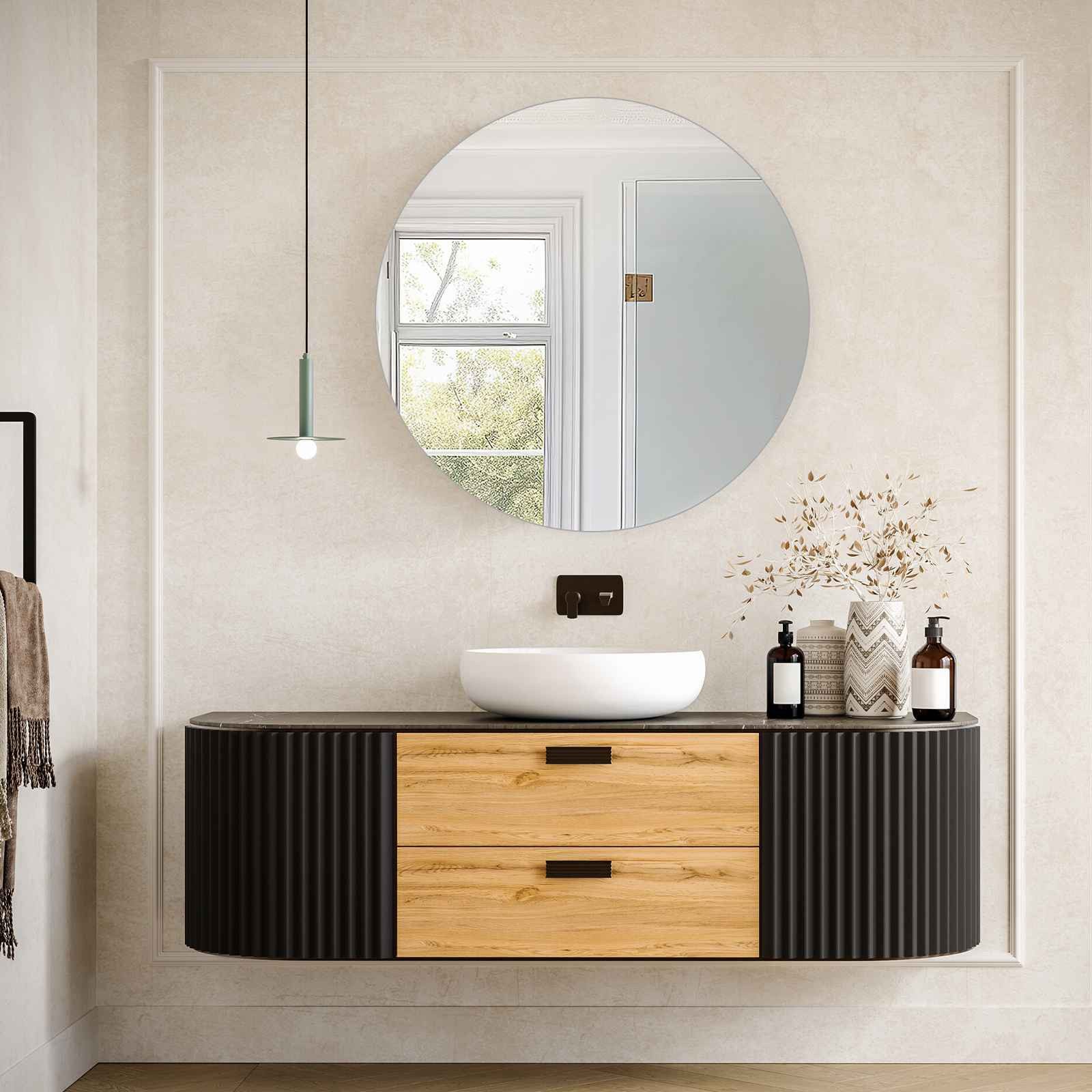 BBWL Wandspiegel Runder Badezimmerspiegel 70x70/80x80cm, gehärtetes Glas, wasserabweisend, rostfrei & V-HD-Klarheit
