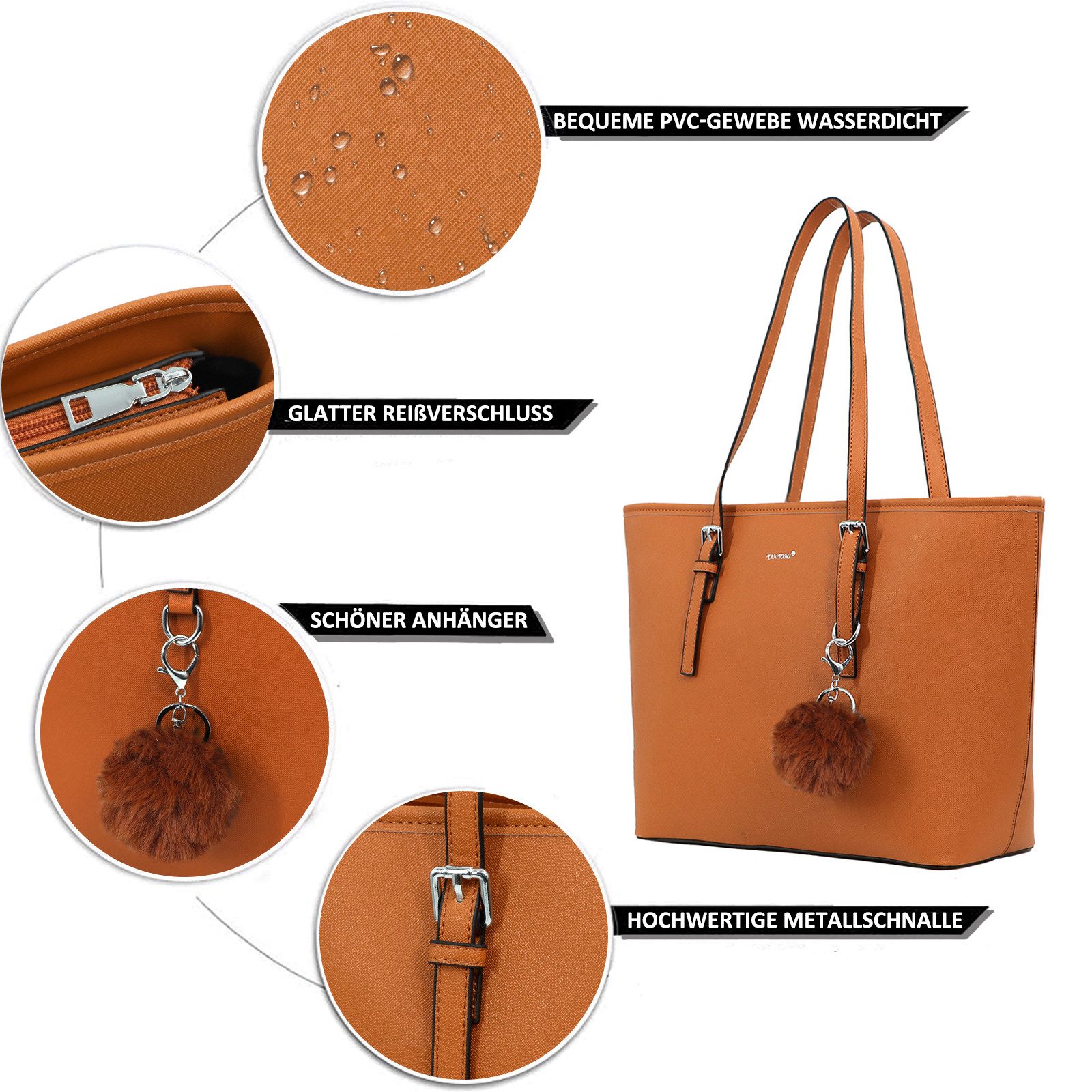 TAN.TOMI Shopper Damen Shopper Klassisch Elegante Handtasche Henkeltasche Schwarz, Groß Damen Schultertaschen, ​Geschenke für Frauen in schlichter Optik