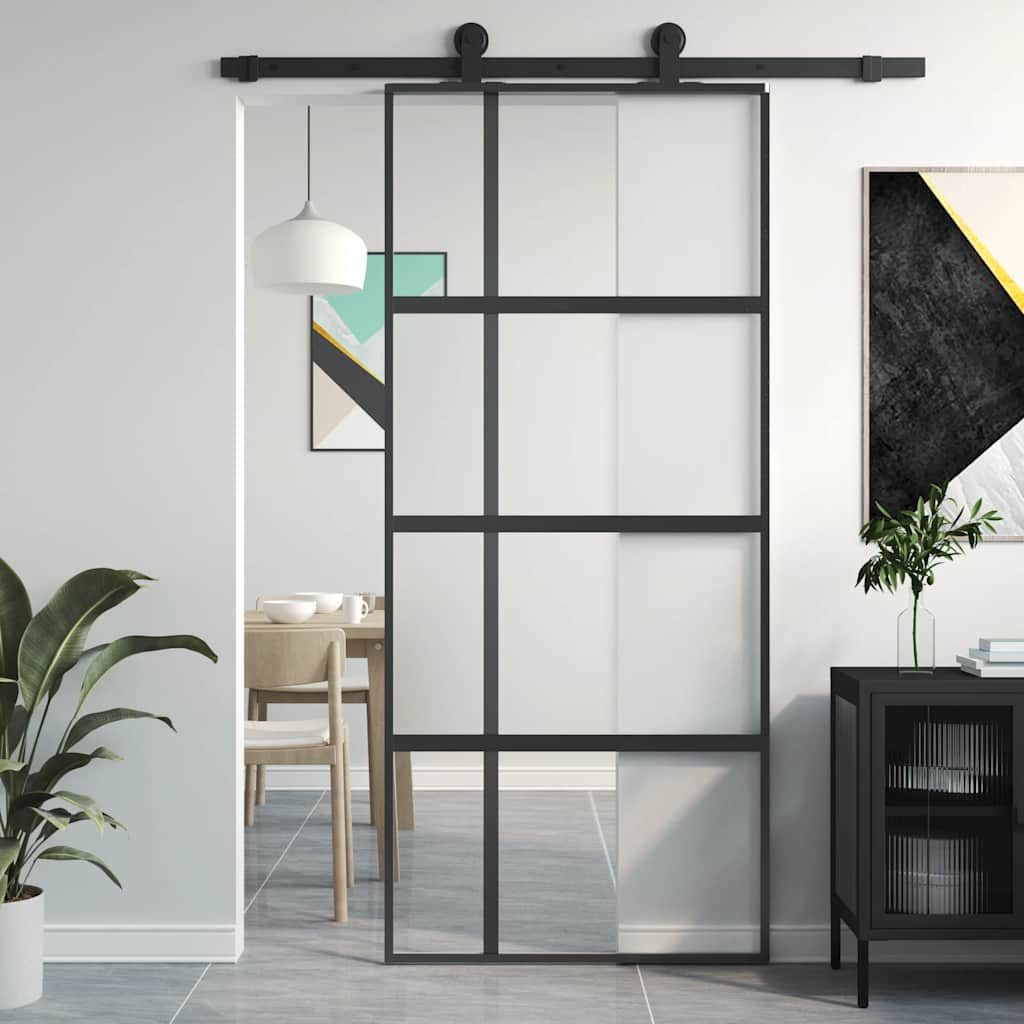 vidaXL Haustür Schiebetür Schwarz 90x205 cm Hartglas und Aluminium (1-St)