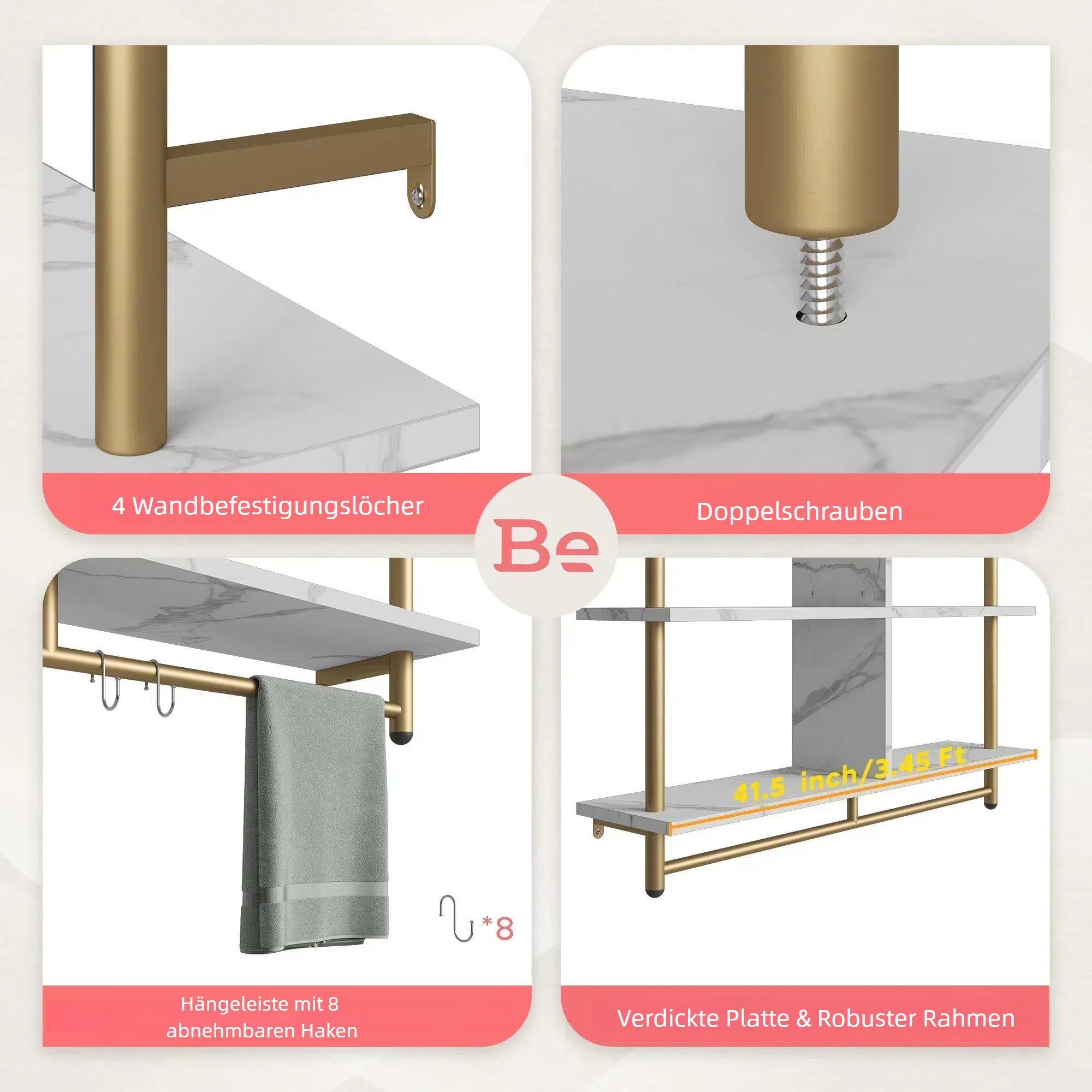 Bestier Wandregal Schweberegale, Küchenregal, Wandmontage, 3 Etagen – 105 x günstig online kaufen