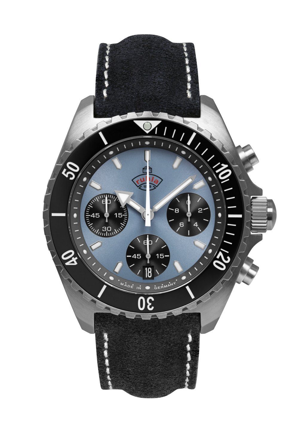 ruhla Chronograph Glasbach Cup 4970-5, Quarzuhr, Herrenuhr, Datum, Stoppfunktion, Saphirglas, Made in Germany