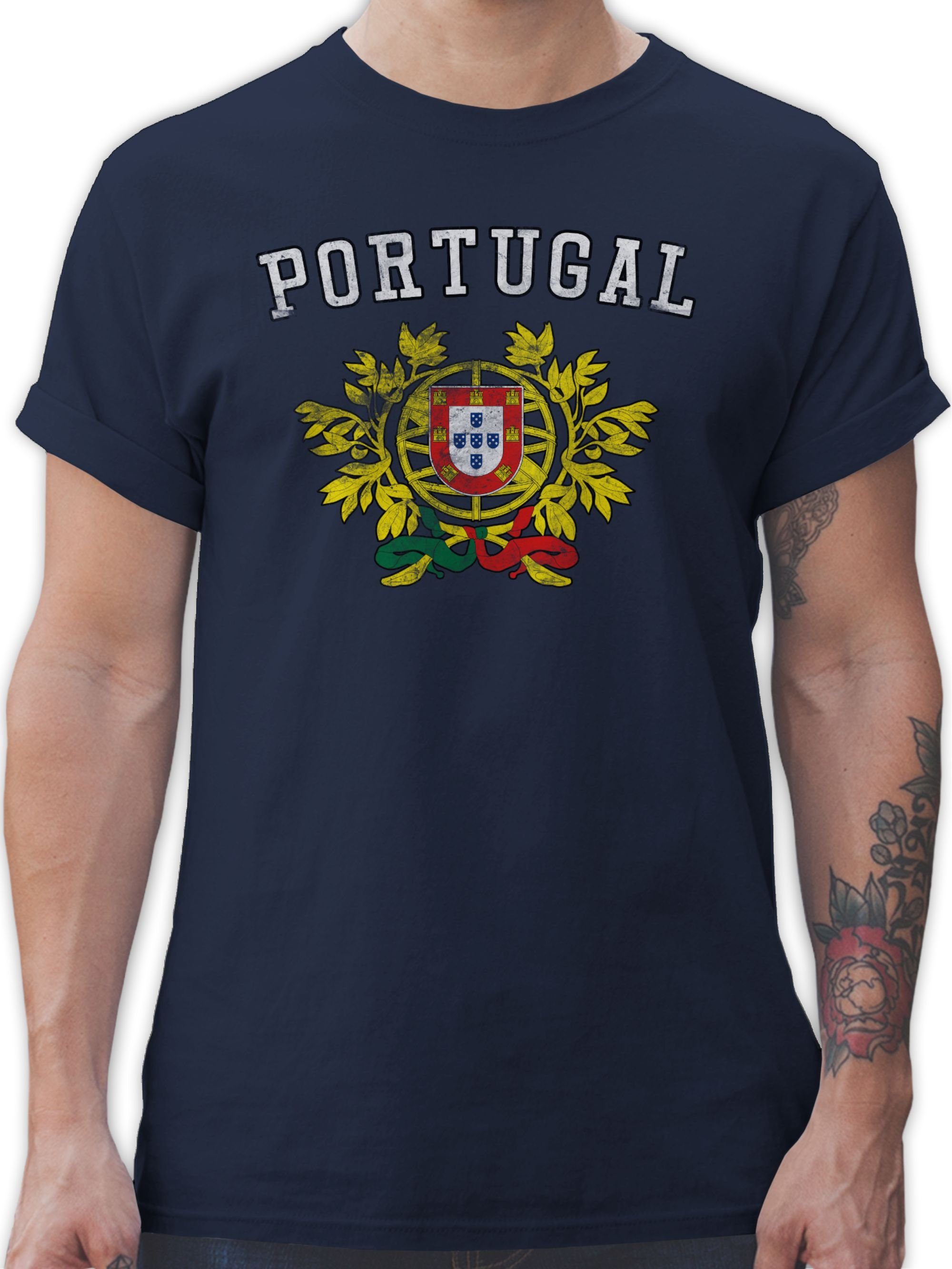 Portugal Wappen Shirtracer 2024 EM Fussball 2 WM Navy Blau T-Shirt