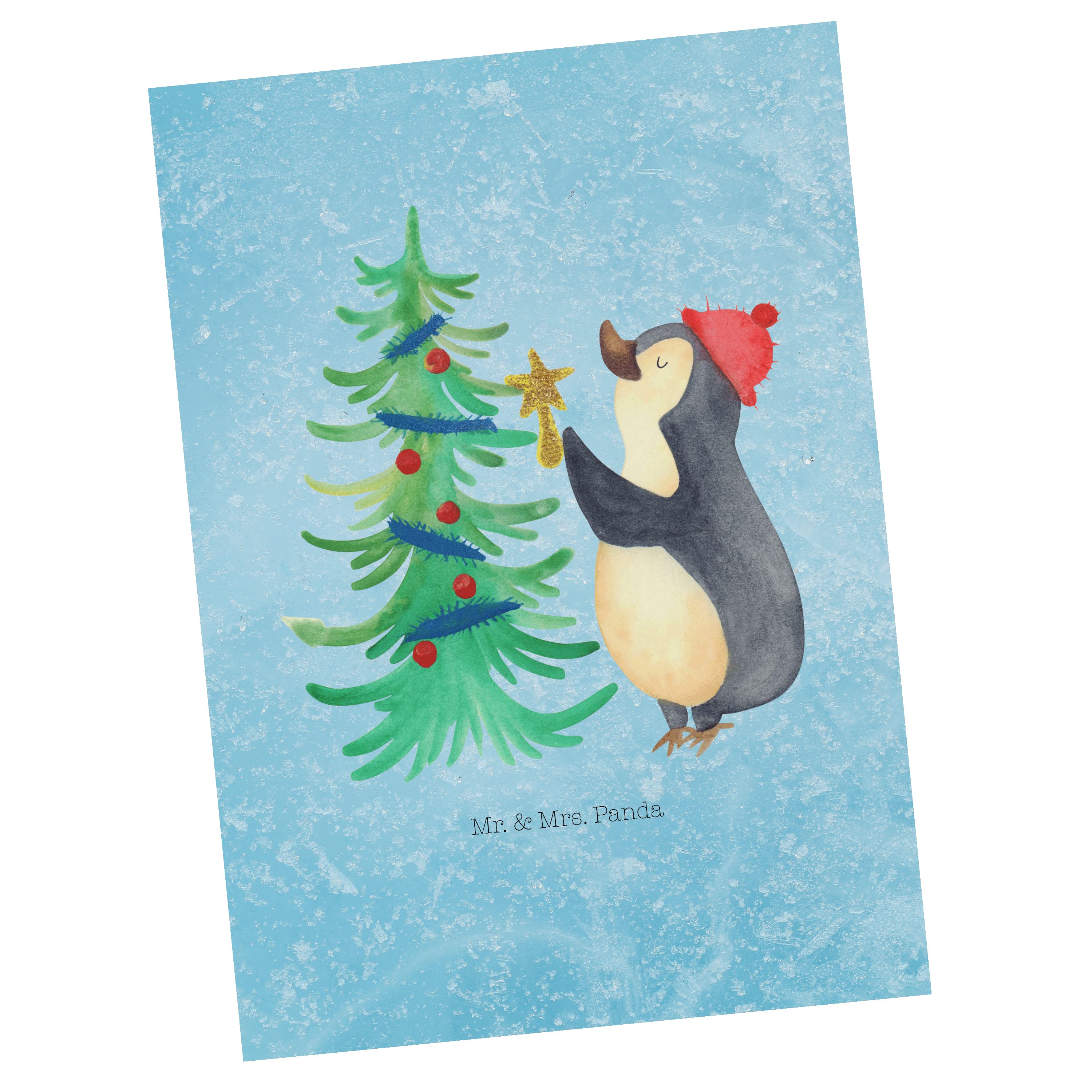 Mr. & Mrs. Panda Postkarte Pinguin Weihnachtsbaum - Eisblau - Geschenk, Winter, Karte, Weihnacht | Grußkarten