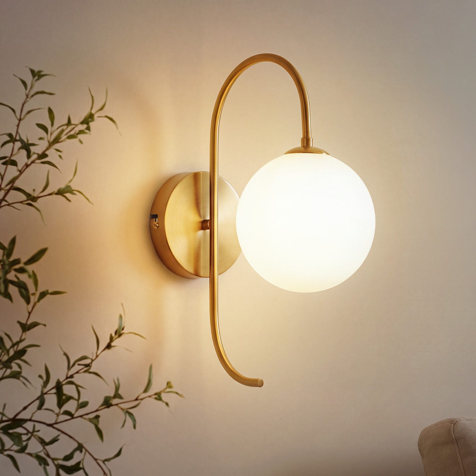 Nettlife Wandleuchte Gold Glaskugel 24cm G9 Vintage Wandbeleuchtung aus Metall, ohne Leuchtmittel, für Wohnzimmer Flur Schlafzimmer Dekorative Wandlampe