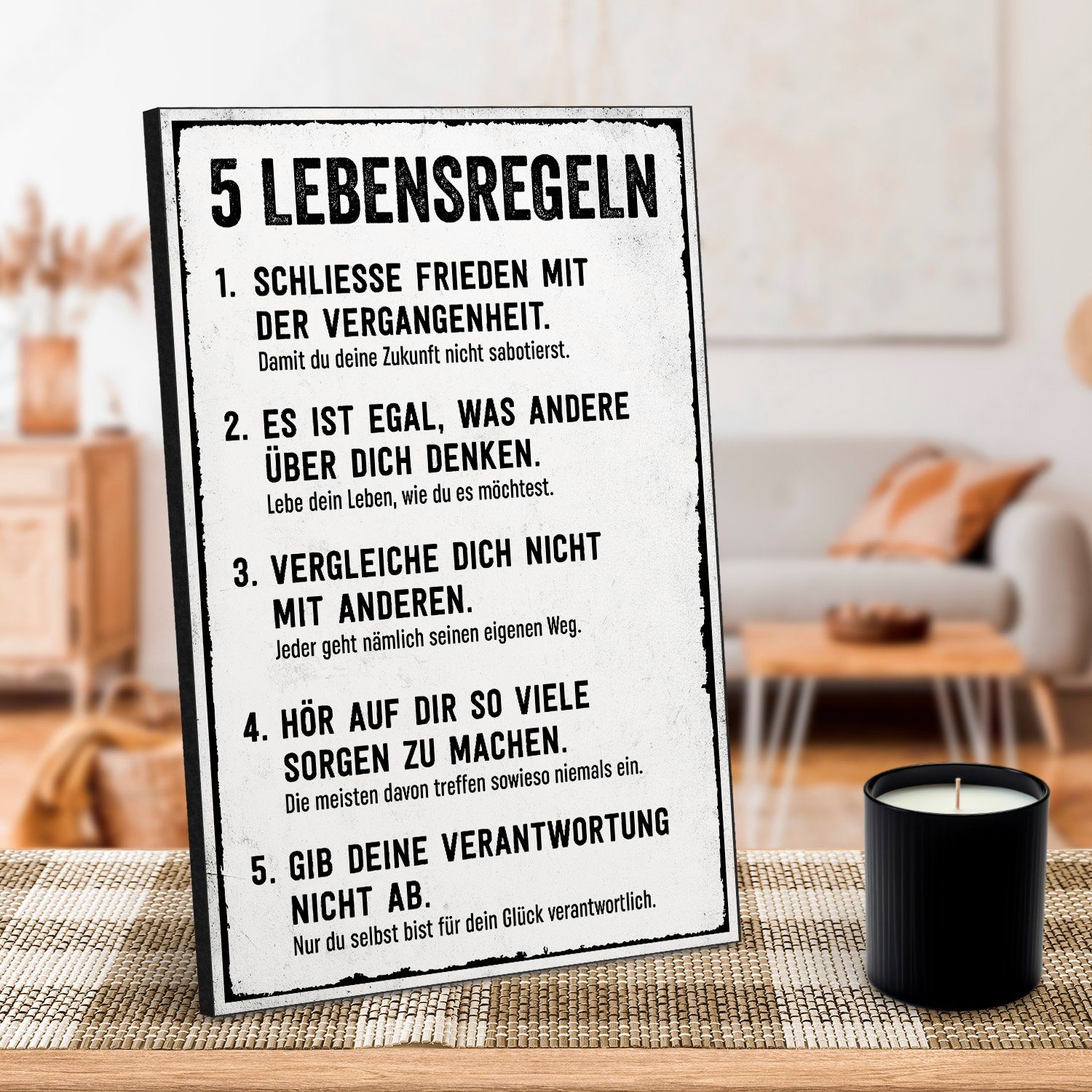 ARTFAVES Holzbild Holzschild mit Spruch - 5 Lebensregeln, Geschenk zum Tehm günstig online kaufen