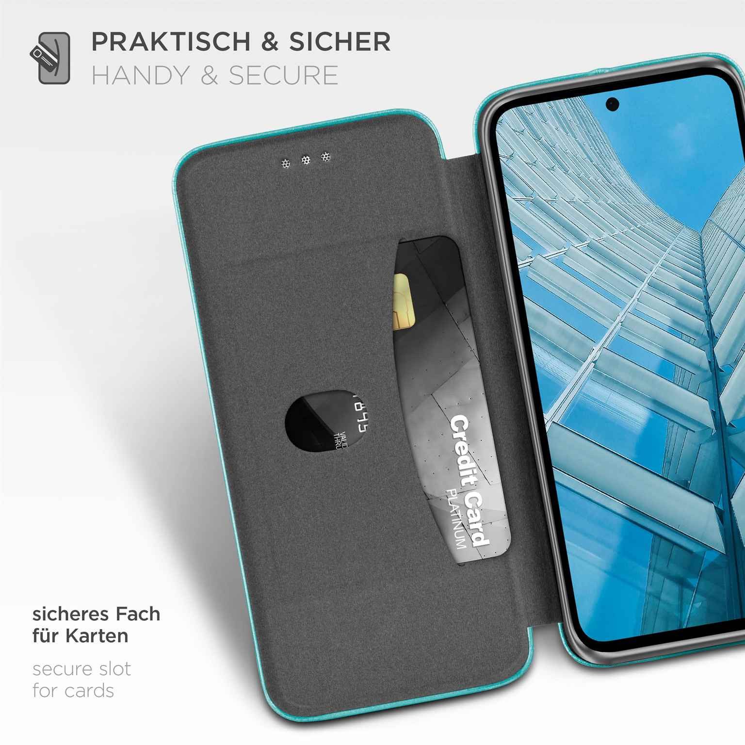 ONEFLOW Handyhülle für Samsung Galaxy A56 5G Premium Hülle Business Cover Blau 6,7 Zoll, 360 Grad Schutzhülle Flip Case Etui Klapphülle Dünn Leder Handy Tasche