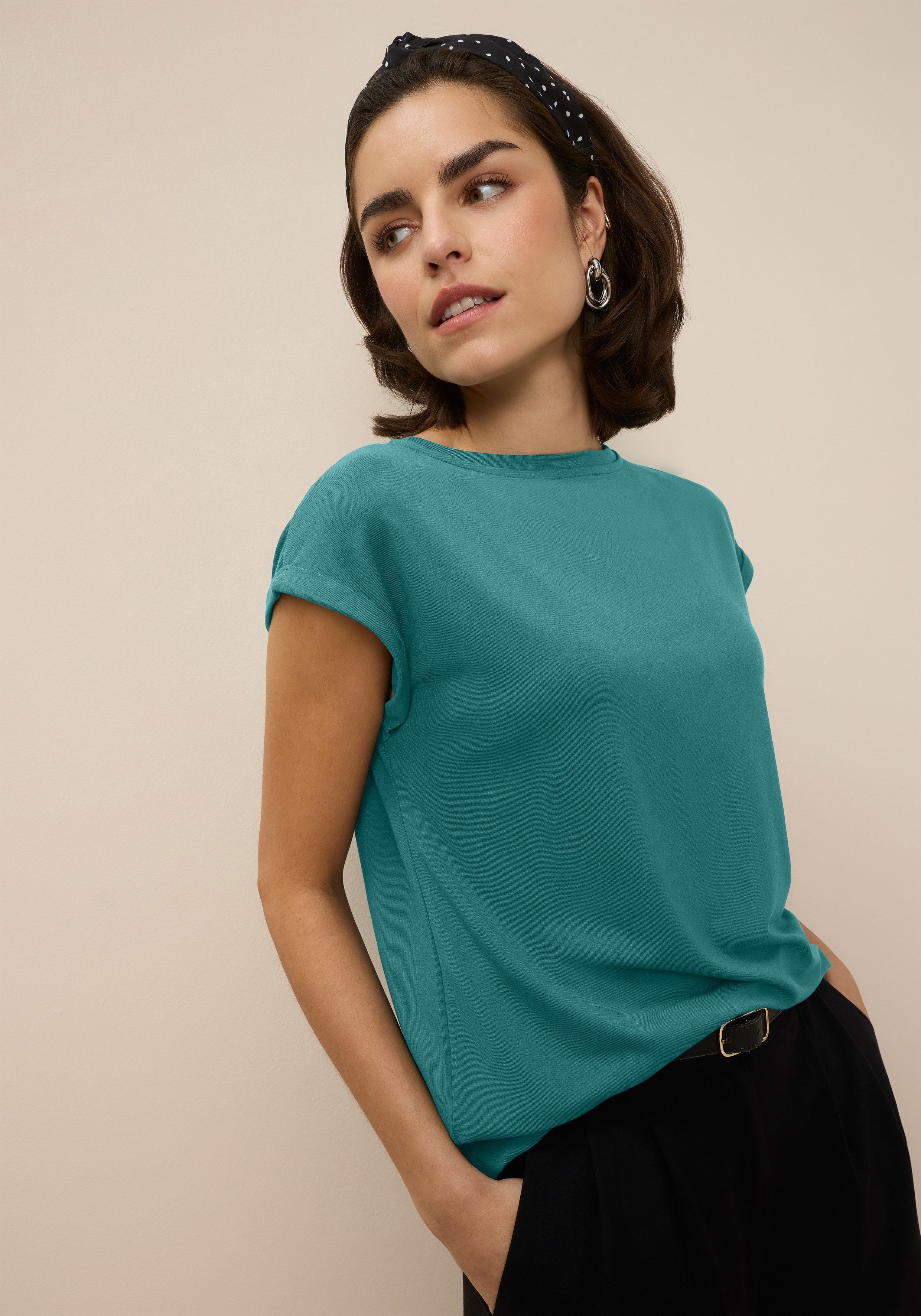 Tamaris T-Shirt Regular Fit, mit überlappenden Schultern, Kurzarm mit Aufsc günstig online kaufen