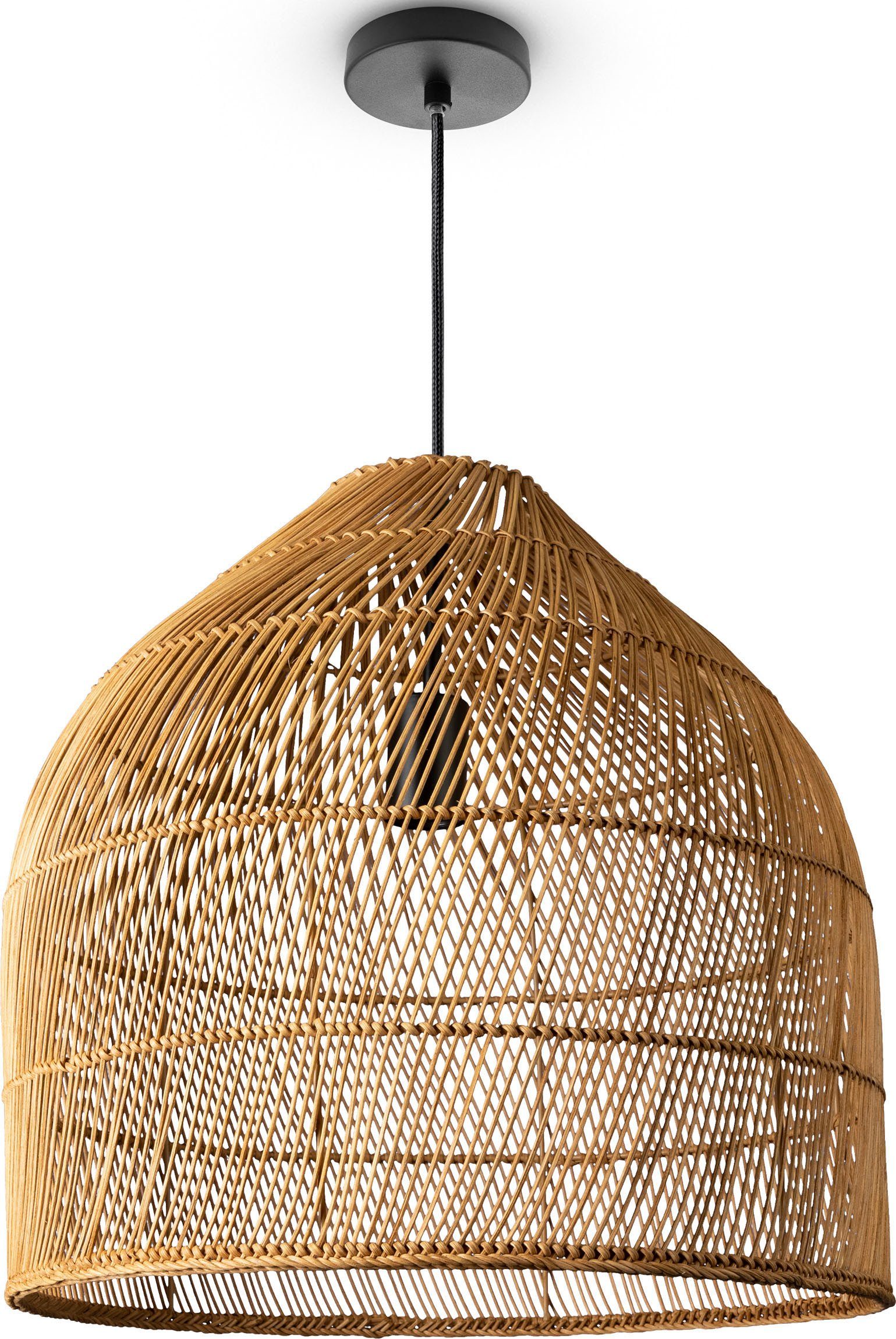 Natur Pendelleuchte ohne Korblampe Boho Paco Pendelleuchte Leuchtmittel, Rattan Wohnzimmer Deckenlampe LINNU, Home