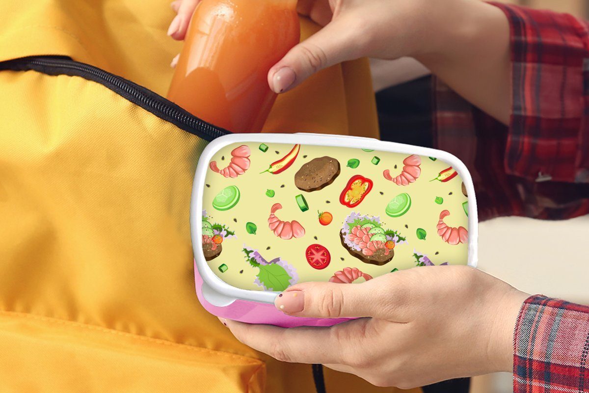 - Mädchen, Kinder, Gemüse, (2-tlg), MuchoWow Erwachsene, Snackbox, Lebensmittel Lunchbox Muster Kunststoff, - Brotbox Kunststoff rosa für Brotdose