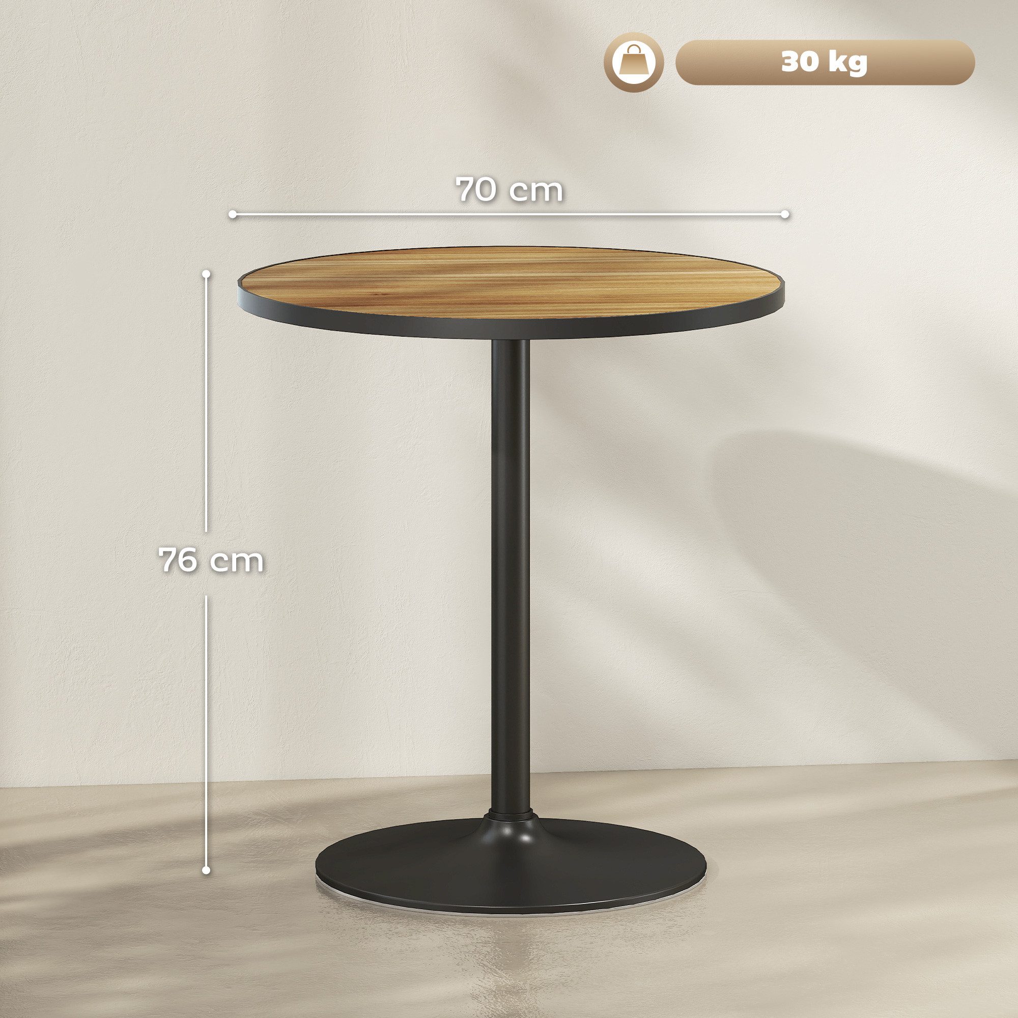 HOMCOM Esstisch Runder Esszimmertisch für 2–4 Personen (moderner Küchentisch mit Platte in Holzoptik, 1-St., für Esszimmer, Wohnzimmer), 70 x 70 x 76 cm, Eiche – Bild 3 von 5