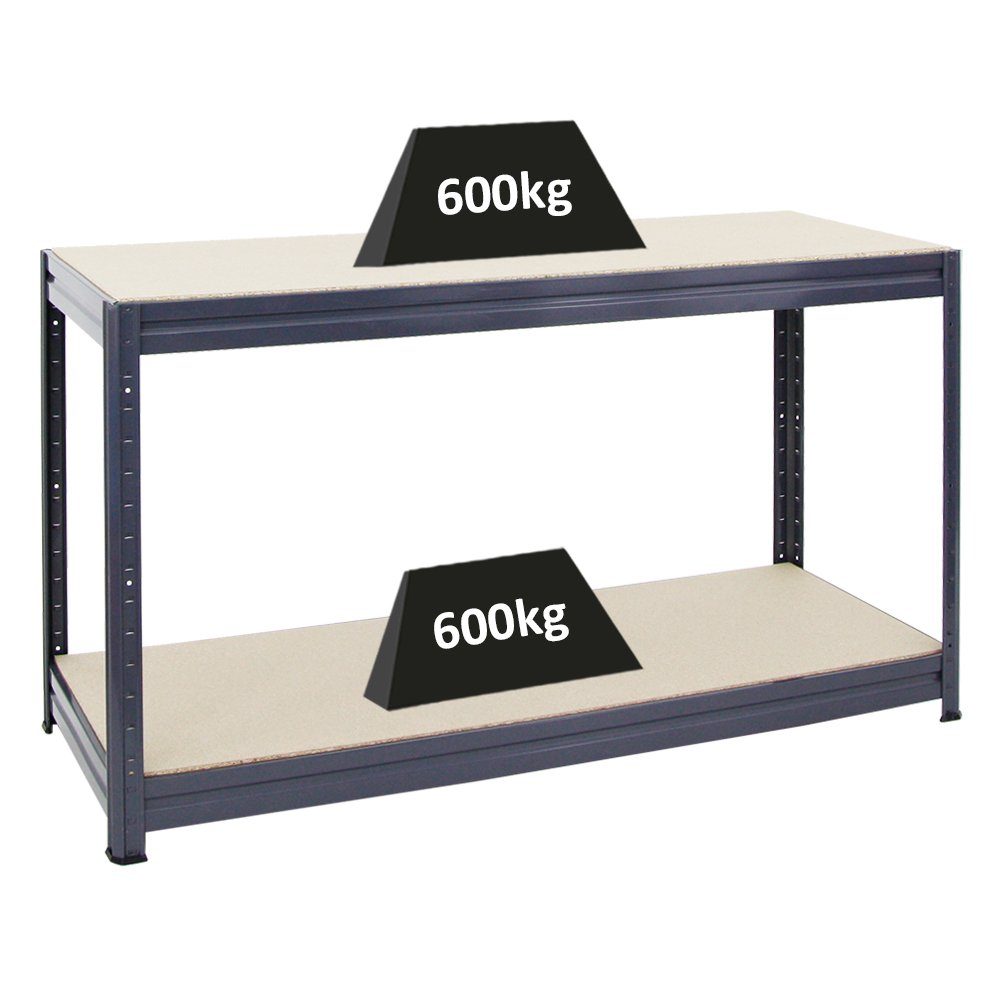 PROREGAL® Werkbank Höhenverstellbare Werkbank DINO, HxBxT 90x120-160x60cm, Grau, Höhe der Полки lässt sich in 5 cm Schritten anpassen.