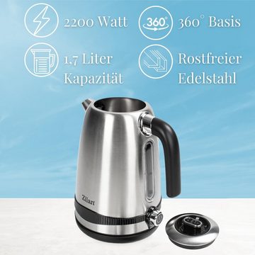 Zilan Wasserkocher ZLN-1000, 1,7 l, 2200 W, Temperatureinstellung,LED-Beleuchtung,Edelstahl,BPA-frei