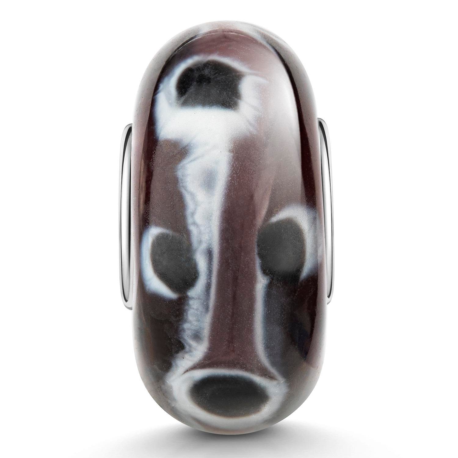 Glasperle 925 Materia Hülse Bead Silber Rot Muster Schwarz Abstrakt aus 536, Sterling Weiß Punkte