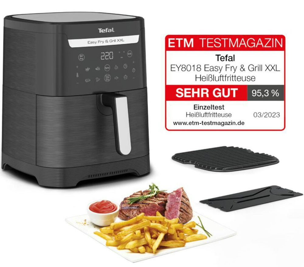 Tefal Heißluftfritteuse Easy Fry & Grill EY8018 XXL, 2-in-1 Heissluftfritteuse & Grill, 8 Programme, 1830 W, XXL-Fassungsvermögen oder 2 separate Zonen, Flexcook-Trennwand