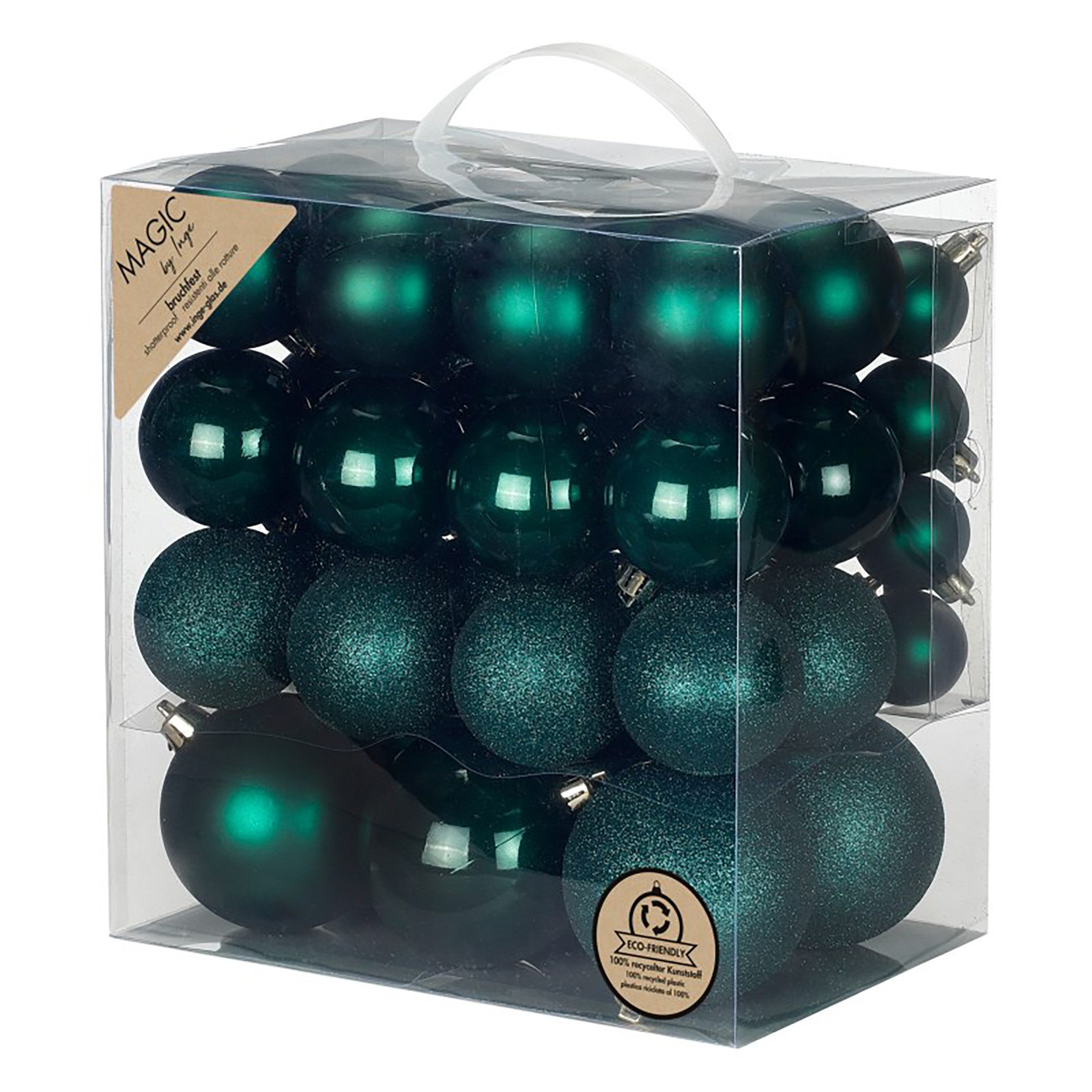 MAGIC by Inge Weihnachtsbaumkugel, Weihnachtskugeln Kunststoff 4-8cm Mix 54er Set - Noble Green