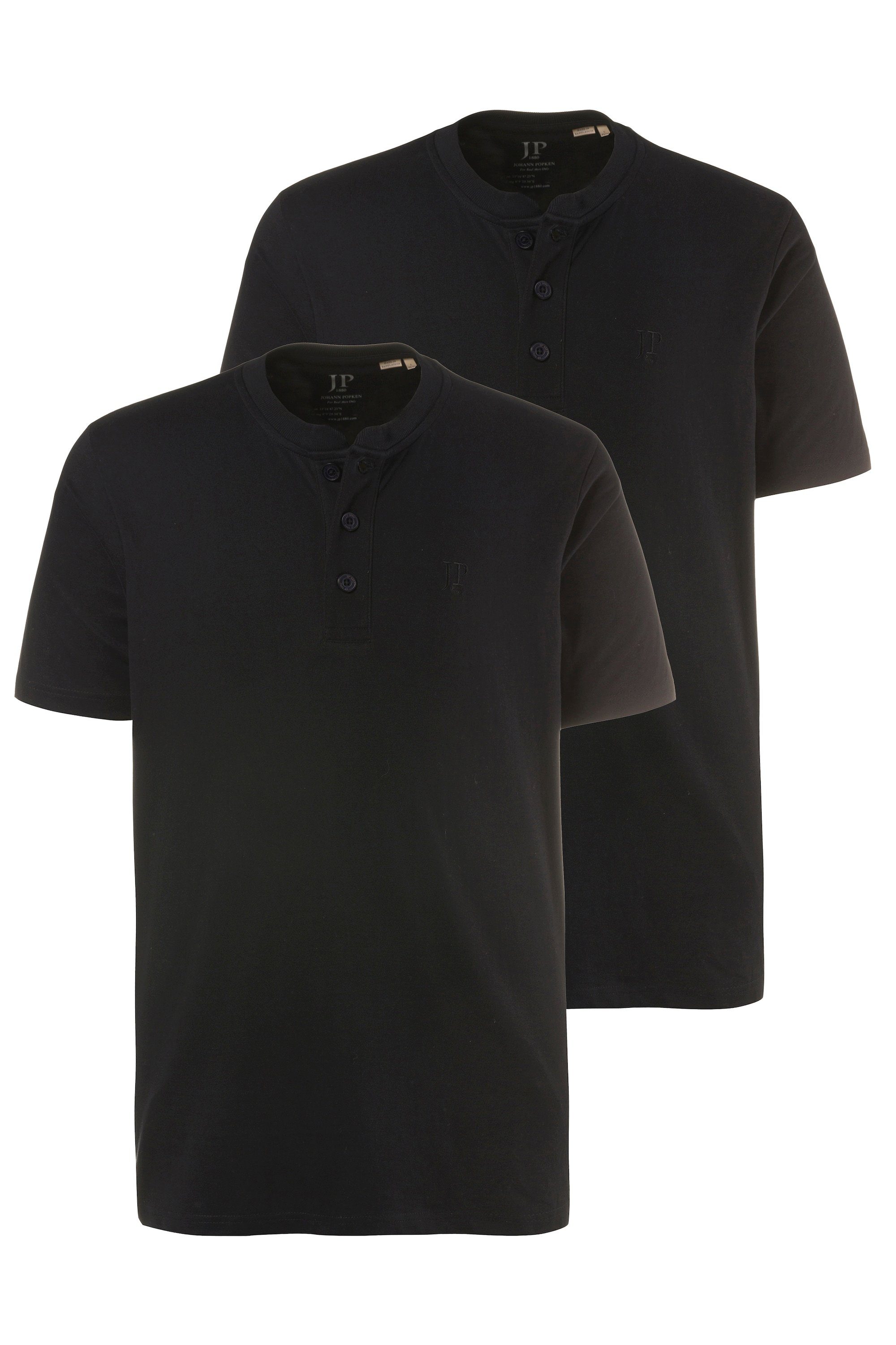 JP1880 T-Shirt Henleys Basic 2er-Pack Rundhals Knopfleiste (2-tlg) schwarz