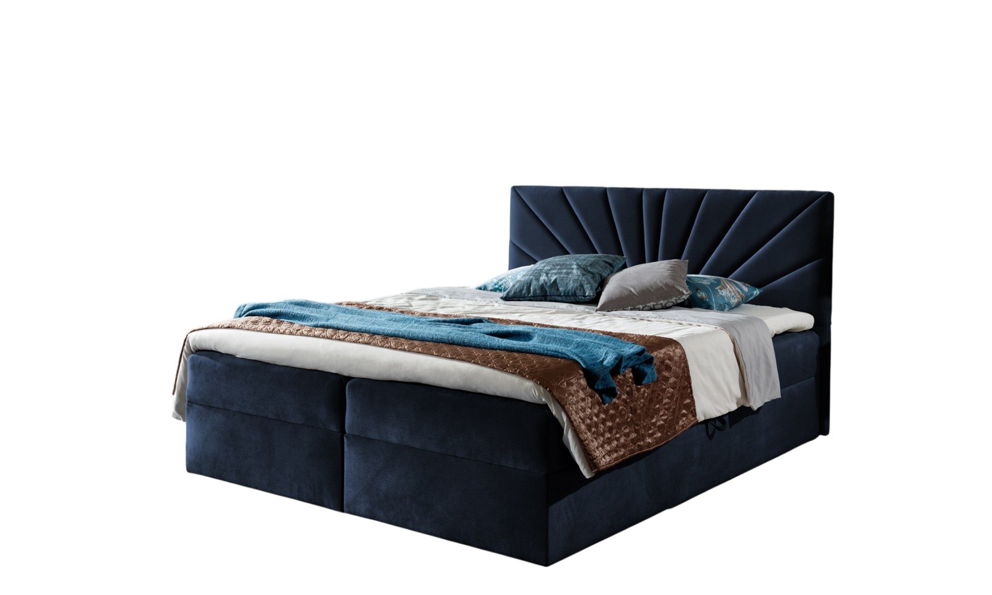 Fun Möbel Boxbett Schlafzimmerbett CARERRA in Stoff Elissa Velvet (Gepolstertes Kopfteil, Inkl. Bettkasten), Inkl. Topper