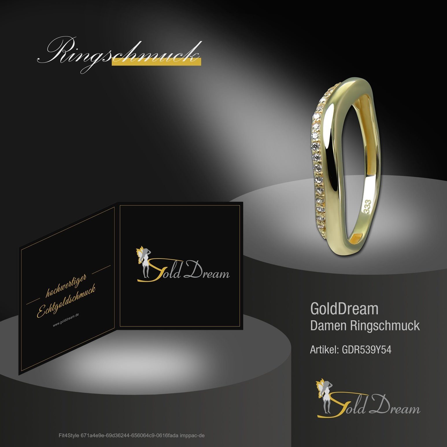 Karat, Farbe: gold, Gold Goldring GoldDream 333 Gr.54 GoldDream Welle (Fingerring), Gelbgold 8 Zirkonia - Ring Welle Damen Ring weiß