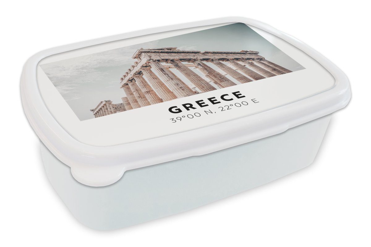 MuchoWow Lunchbox Parthenon - Griechenland - Athen, Kunststoff, (2-tlg), Brotbox für Kinder und Erwachsene, Brotdose, für Jungs und Mädchen weiß