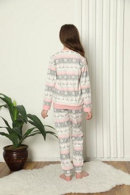 LOREZA Pyjama Mädchen Schlafanzug Hausanzug langarm 100% Baumwolle Interlock kariert (Set, 2 tlg)