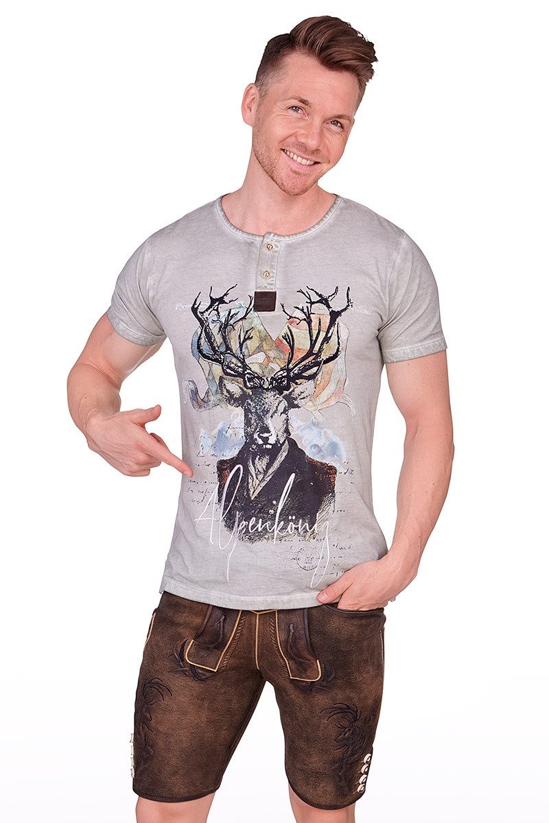 MarJo Trachtenshirt Trachtenshirt Herren - ALPENKÖNIG - nebelgrau