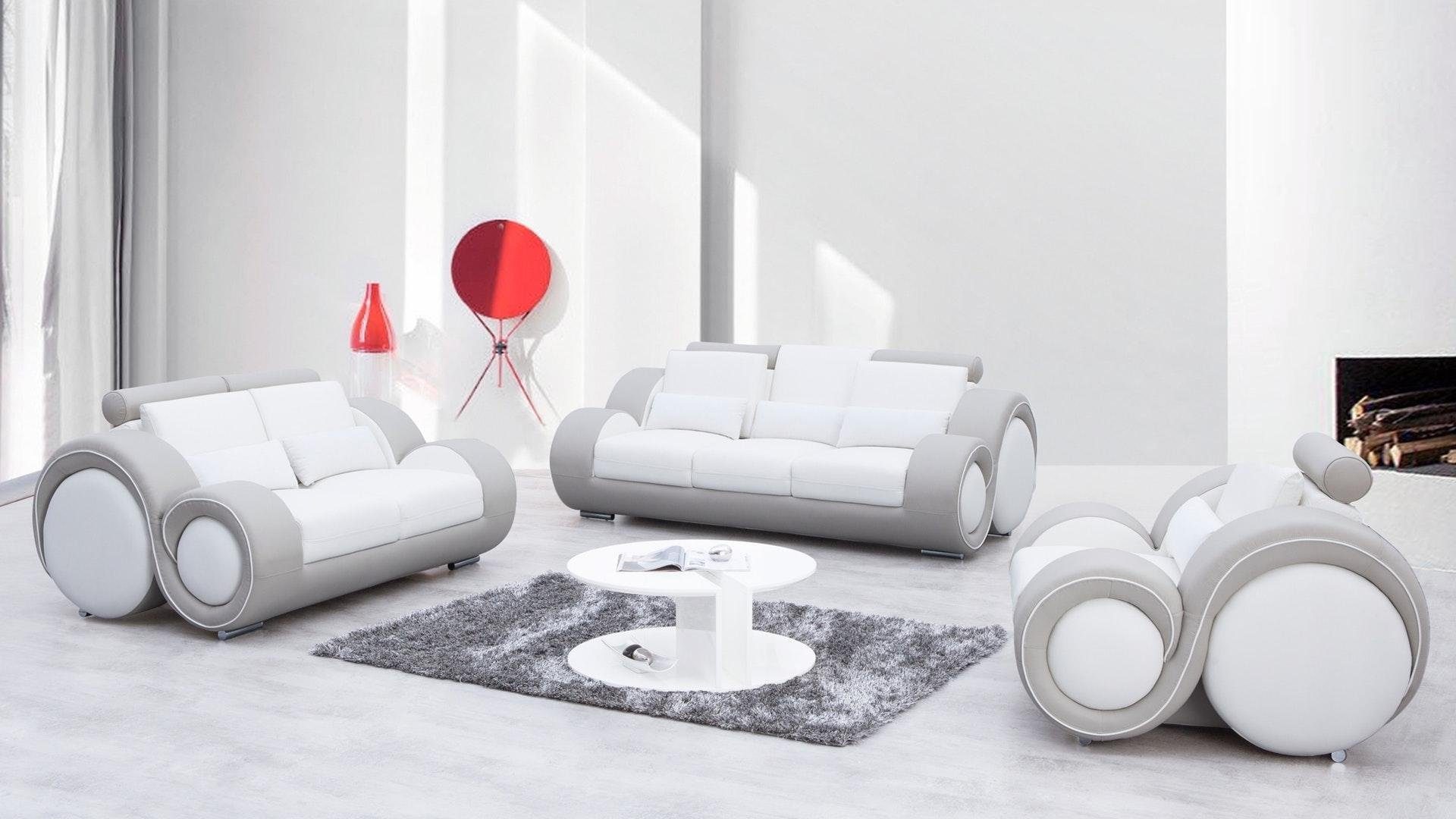 1 Couch Sofa Sessel Luxus Design Leder Relax JVmoebel Sessel Polster Weiß/Grau Fernseher Sitzer
