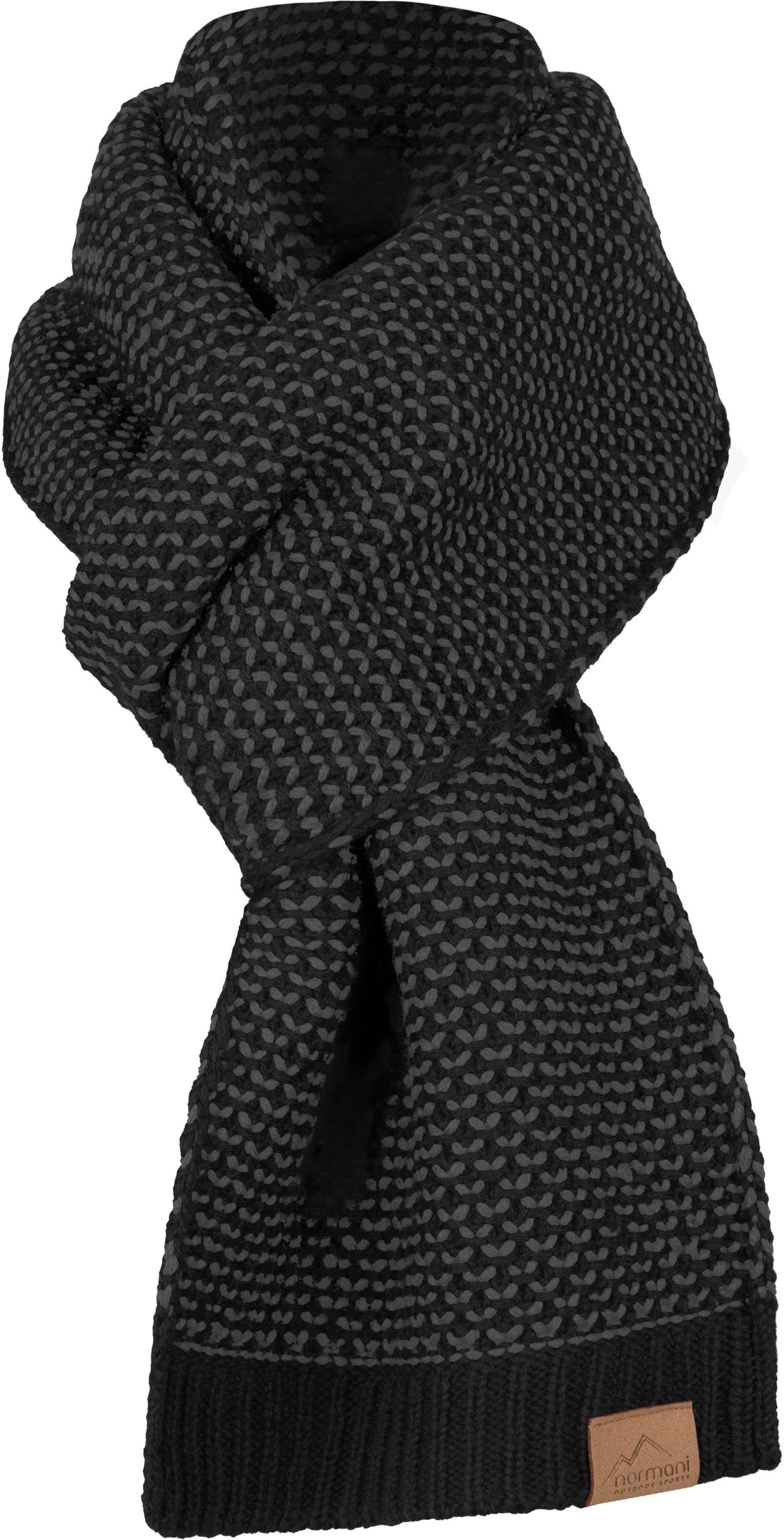 normani Wollschal Strickschal „Edet“, Merino Winterschal warmer Halsschlauch Halswärmer - extra Lang 165 cm Schwarz/Anthrazit | Wollschals