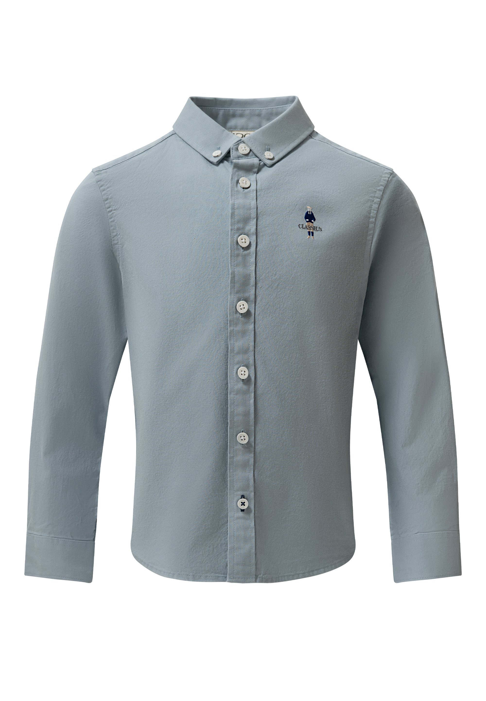 GIORDANO junior Langarmhemd mit modischer Stickerei hellblau