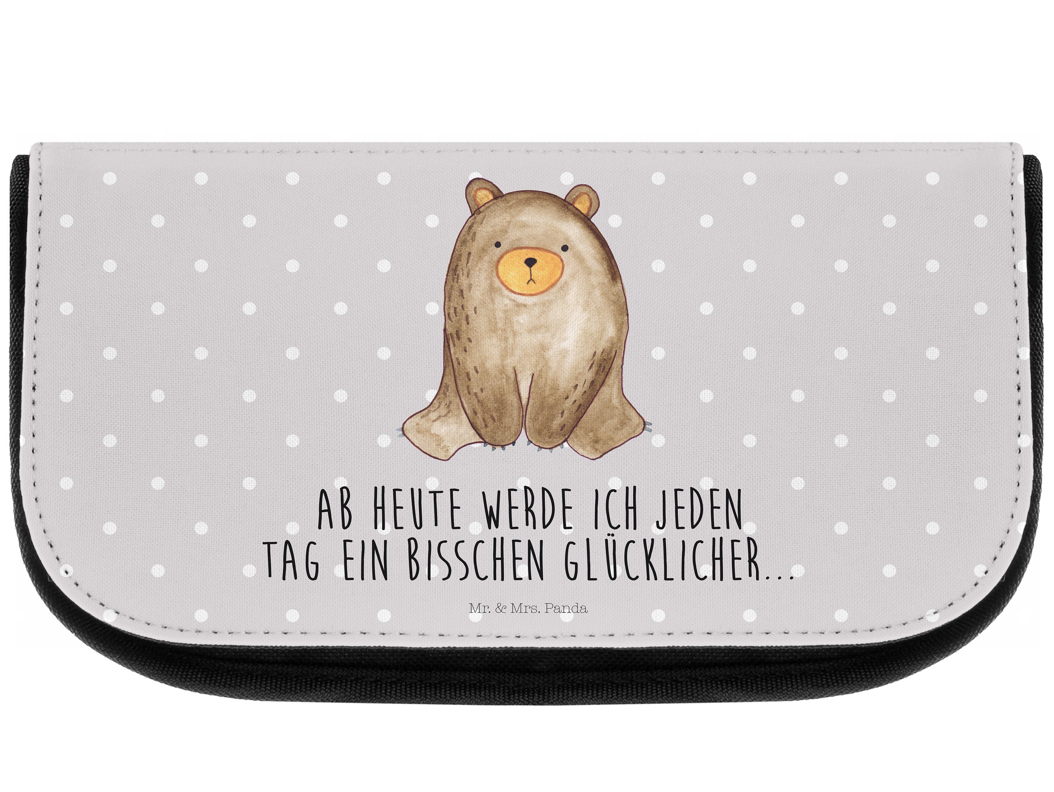 Kosmetikbeutel, Mr. Bär sitzend Grau Panda & Kosmetiktasche - (1-tlg) - Kulturtasche, Pastell Geschenk, Mrs.