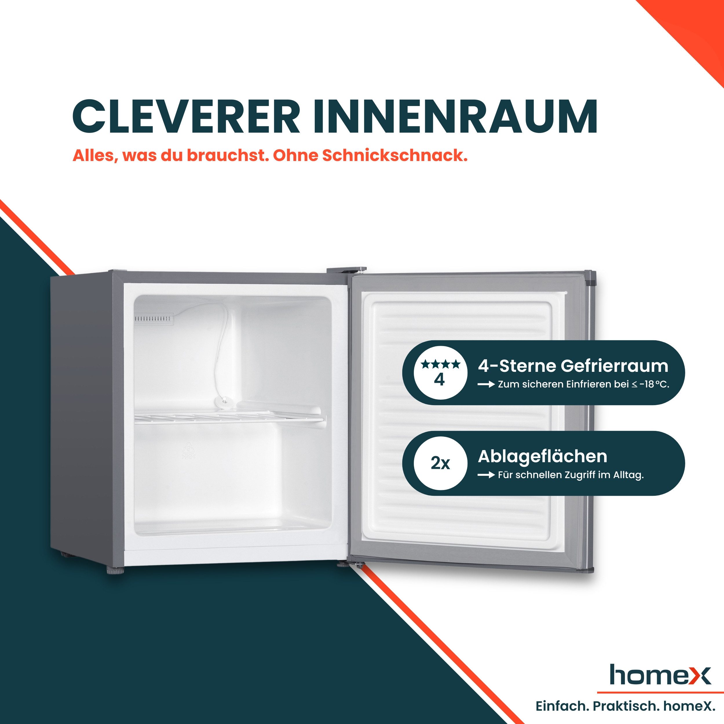 homeX Gefrierschrank FM1015-S, 51 cm hoch, 44 cm breit, Mini Gefriertruhe, Tiefkühlschrank klein, Gefrierbox, Freezer, 33 L