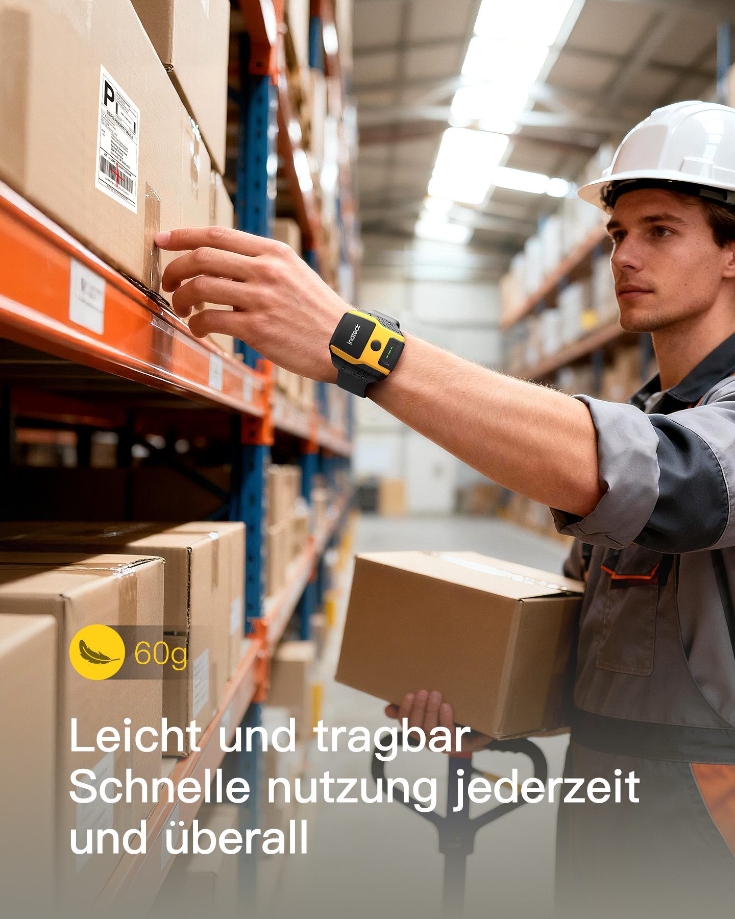 Inateck Barcode Scanner Kabellos 1D 2D QR, Armbanduhr-Stil Bluetooth Handscanner, (Ultraleichter, Sprachsteuerung)