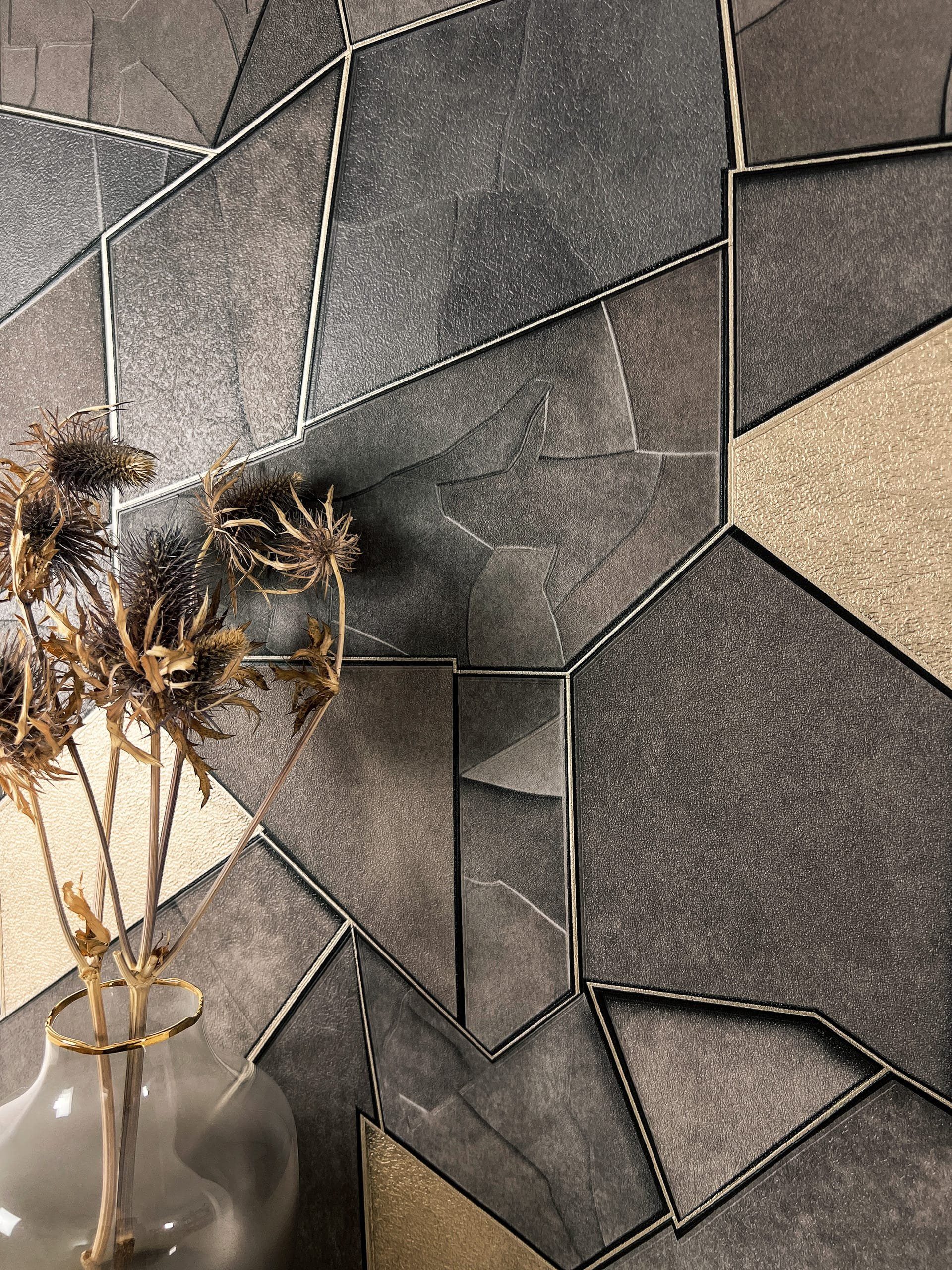 Newroom Vliestapete, Anthrazit Tapete Modern Stein - Mustertapete Steintape günstig online kaufen