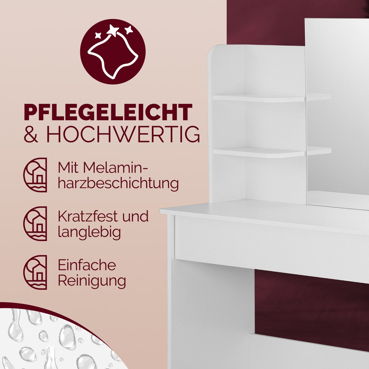 Casaria Schminktisch Lucia (1-St), mit Spiegel Schubladen Beleuchtung Schminkkommode 110x40cm Modern Weiß – Bild 4 von 5