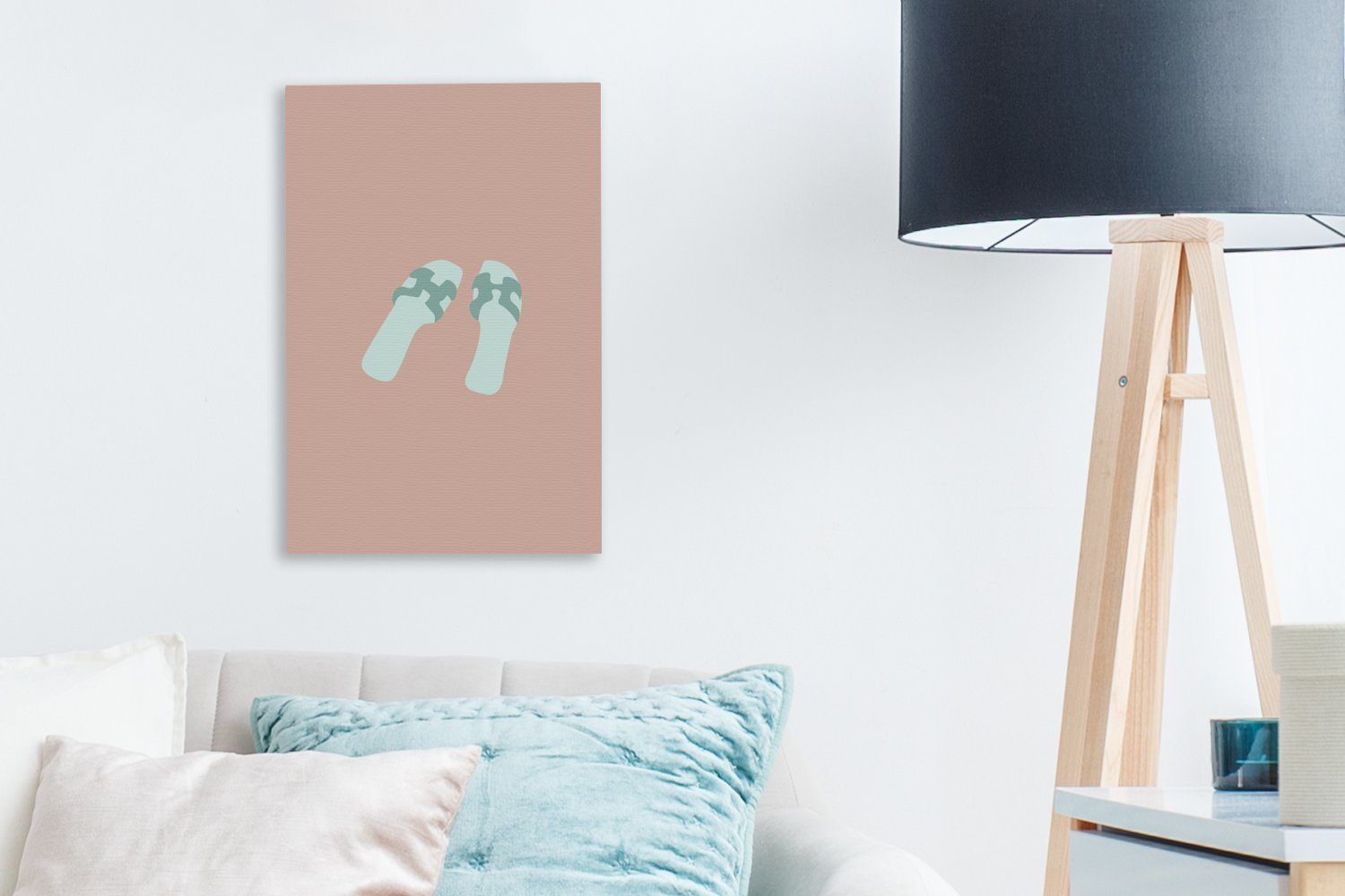 OneMillionCanvasses® Leinwandbild Sommer - fertig cm bespannt - Pantoffeln Rosa, Gemälde, (1 Leinwandbild Zackenaufhänger, 20x30 St), inkl