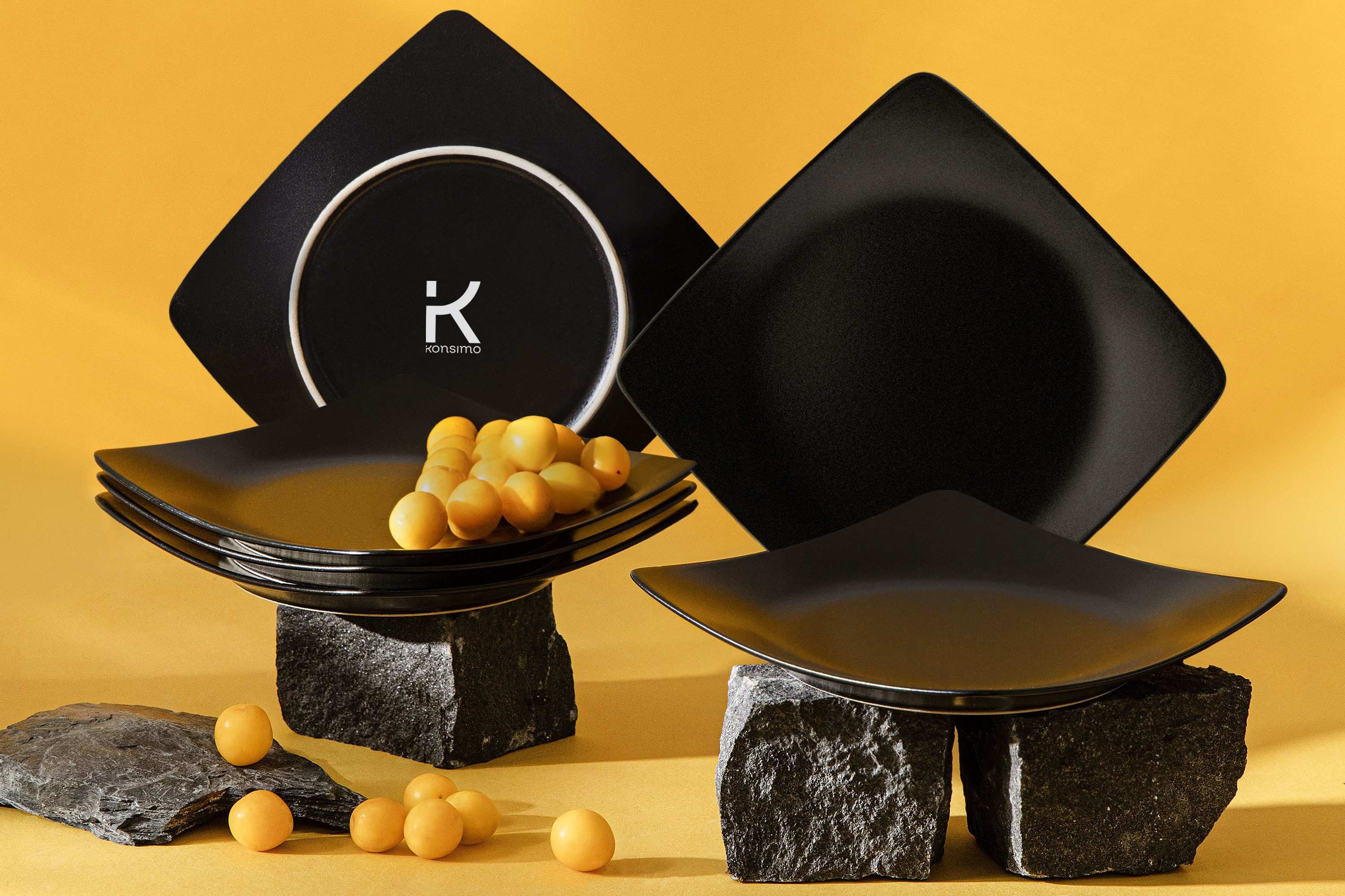 KONSIMO® Teller-Set EPIRI Geschirrset Dessertteller 6 Personen, hergestellt in der EU (6-tlg), 6 Personen, Keramik, quadratisch, Spulmachinen- und Mikrowellengeeignet