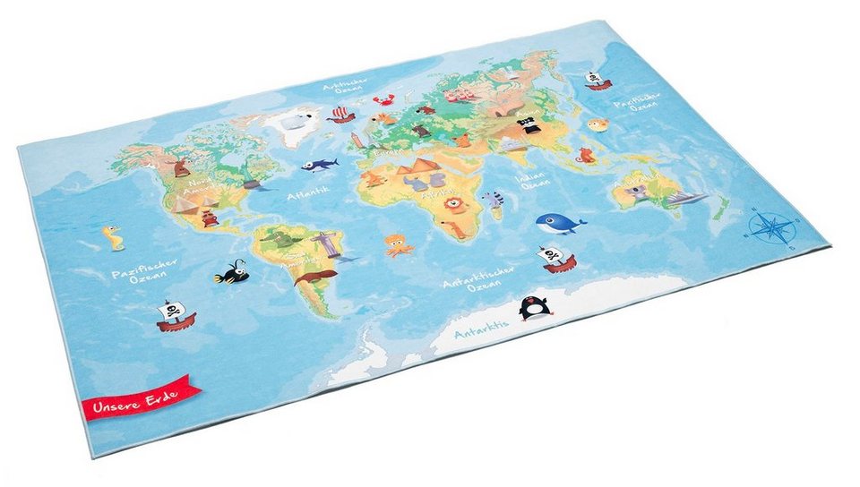 Kinderteppich Weltkarte, Böing Carpet, rechteckig, Höhe: 4 mm, bedruckt,  waschbar, Kinderzimmer